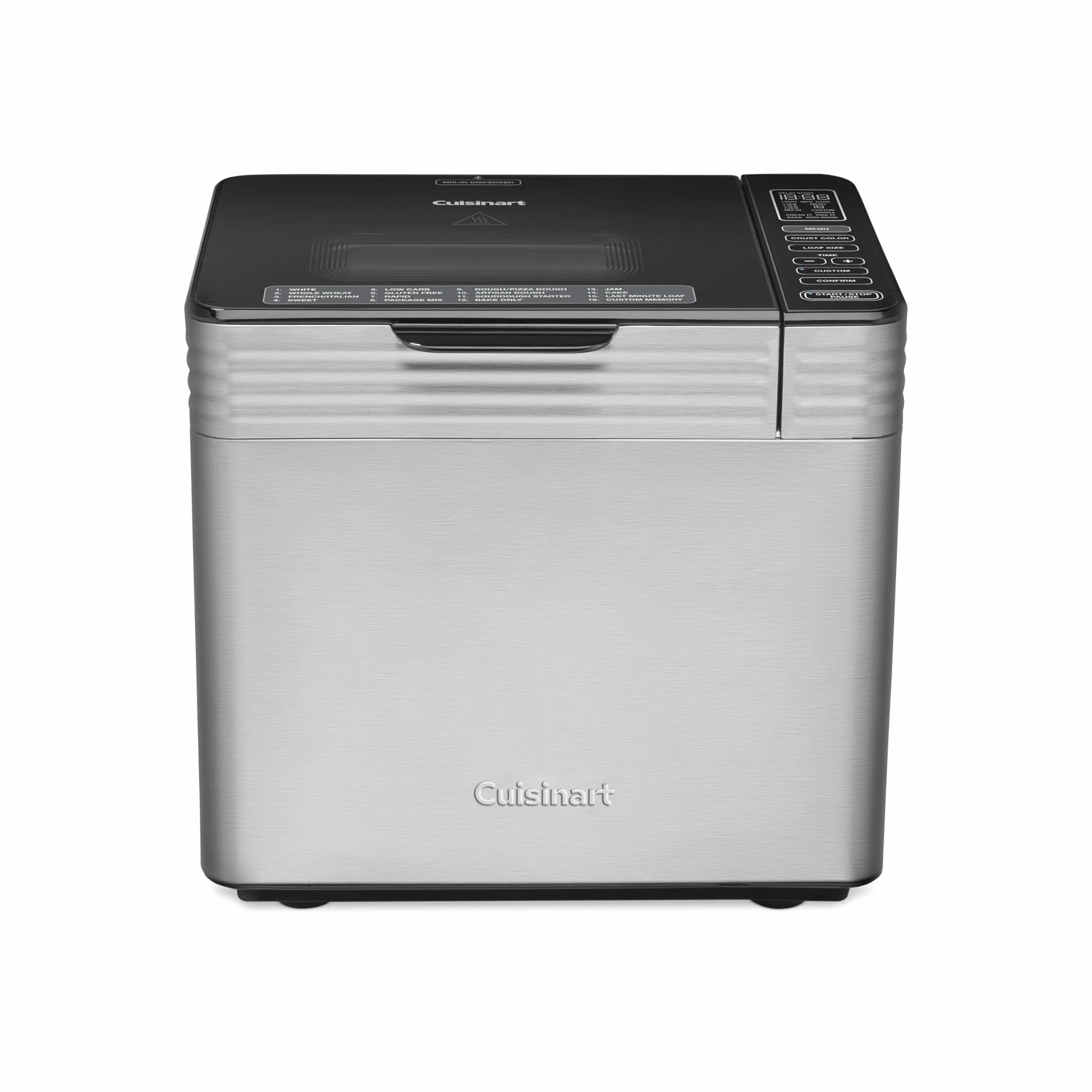 Cuisinart Bread Maker Machine, 16 Menu Programs, Stainless Steel, 2-Lb Loaf | Bread machine with 16 menu options, 3 loaf sizes up to 2 lbs, 3 crust colors, convection baking & measuring cup hook, CBK-200