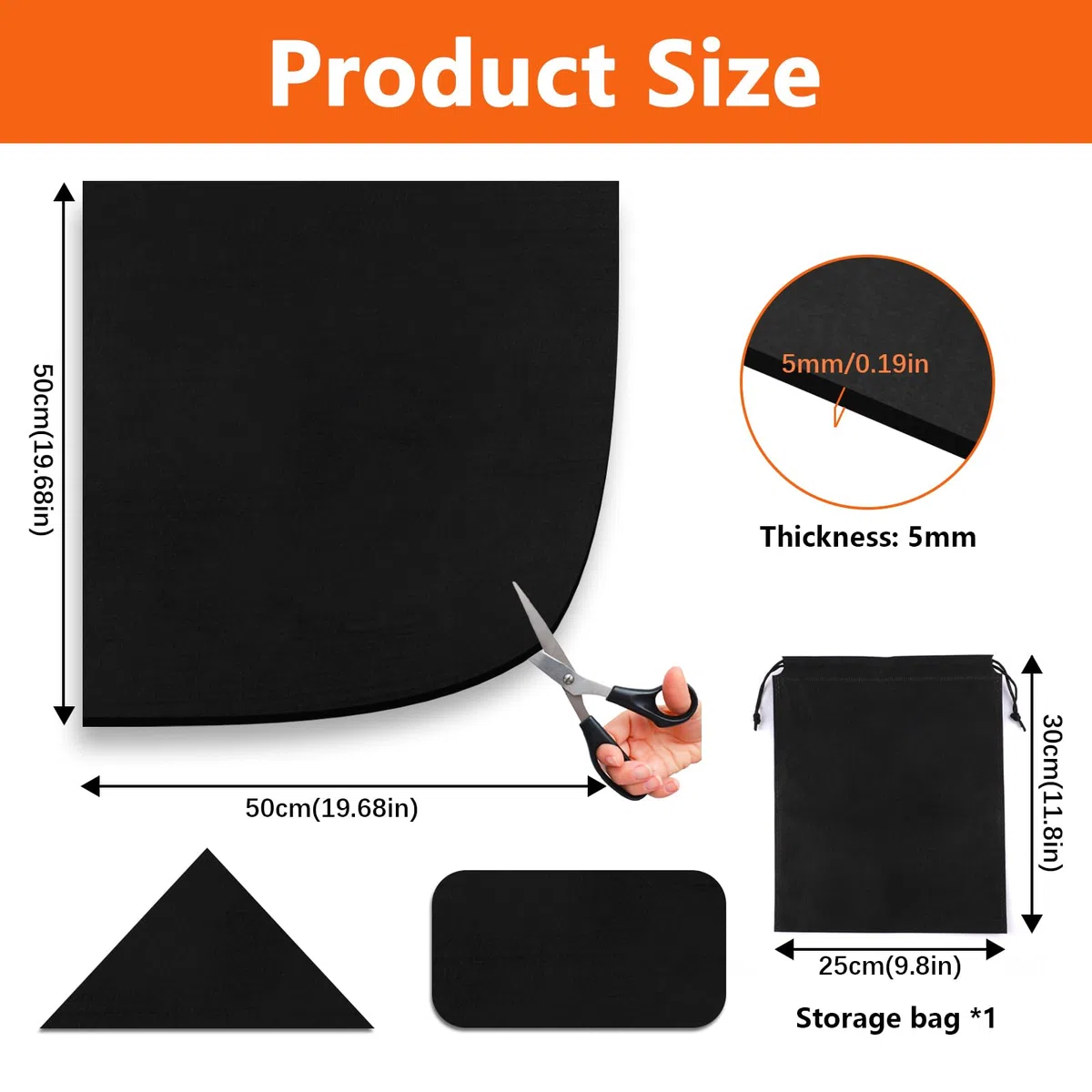 Feuerfeste Unterlage, 50x50cm Hitzebeständig Hitzeschutzmatte, 5mm Stark Carbonfilz Feuerschutzmatte mit Aufbewahrungstasche, Feuerfeste Matte für BBQ Grills,Camping,Schweißen,Kamin,Rasen