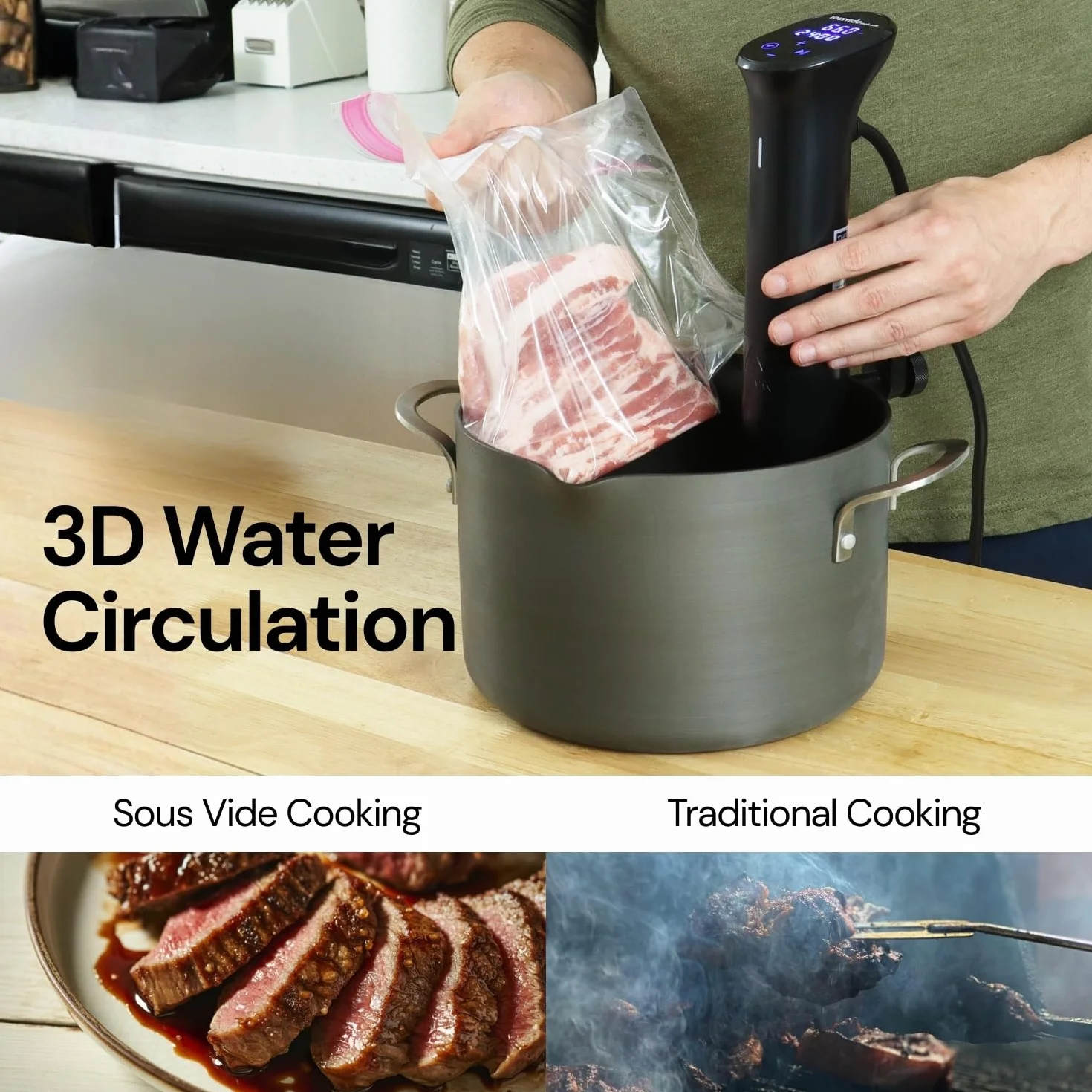 2.0 WiFi Sous Vide Immersion Circulator 1200W | Sous Vide Machine with ±0.1°C Precision Temperature Control – 600+ Guided Recipes – 42dB Quiet Operation – 30L Capacity