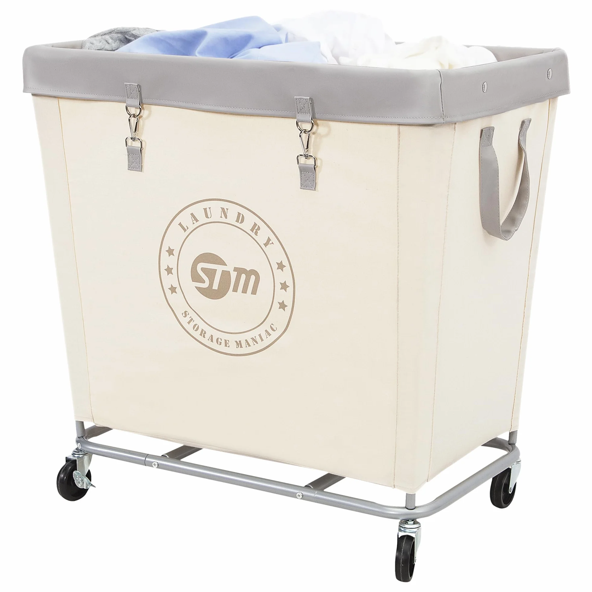STORAGE MANIAC Commercial Laundry Hamper with Heavy Duty Steel Frame, 320 L Industrial Laundry Basket Cart with Wheels for Hotel, Home, Laundry Room, 31.7''L x 19.3''W x 30.91''H, Large Beige