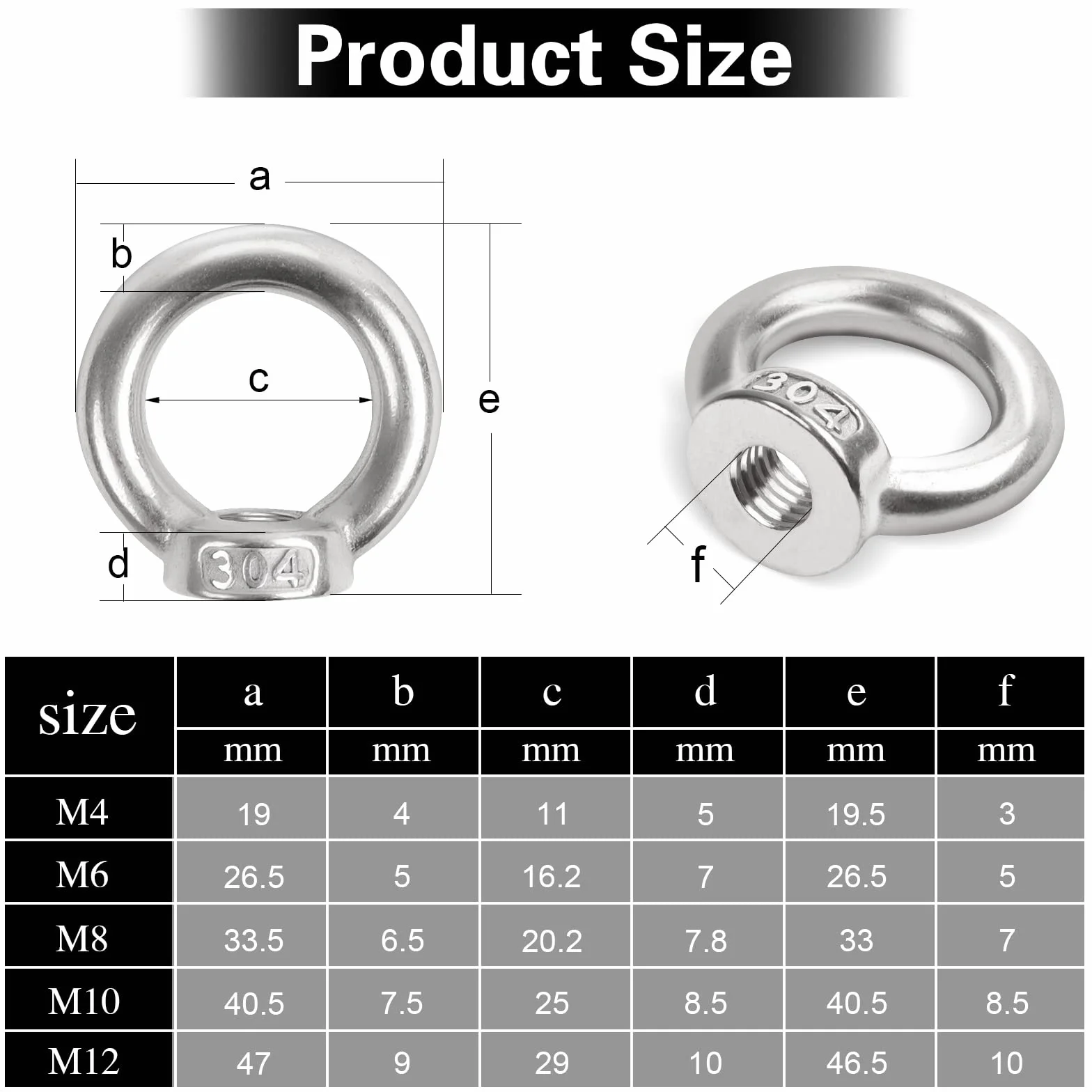 5 Stück Ringmutter M10, Leryati 304 Edelstahl Gewinde Ösenmutter, Ringösen Augenmuttern Ringschraube, Ringmuttern for Befestigen Sie hängende Ornamente Blumentöpfe Schaukelständer usw.