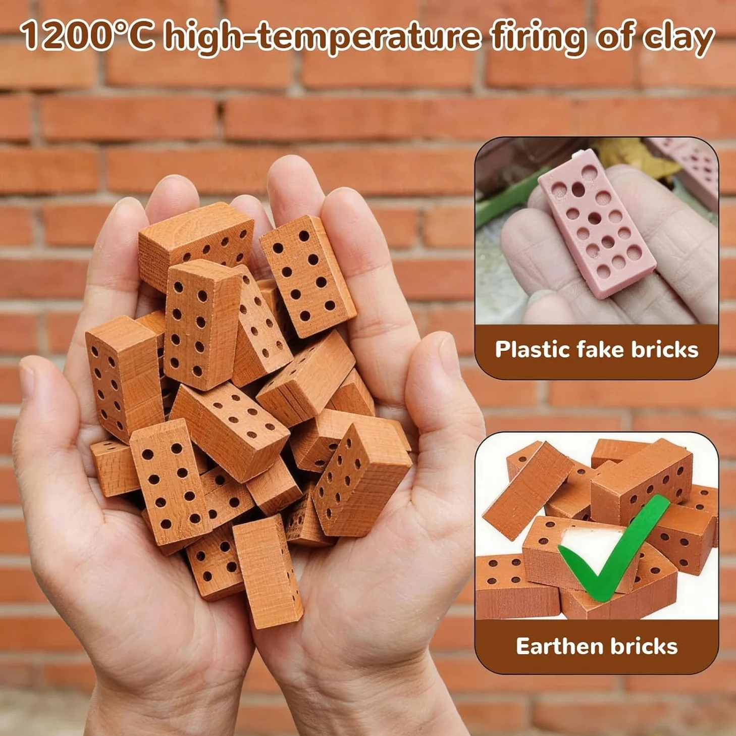 120 Stück Mini Ziegelsteine 2 X 1 X 0.5cm, Miniatur Ziegelsteine Kinder mit 8 Löchern Modellbau Steine Mini Ziegel, für DIY Bauen Puppenhaus Garten Ornament Haus Spielzeug Deko (Ziegelrot)