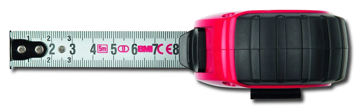 BMI twoCOMP 472 Taschenbandmaß (5 m, Breite 19 mm, Maßband mit Bandrücklauf + Stopper, mit Gürtelclip, Gehäuse aus ABS Kunststoff) 472541021M