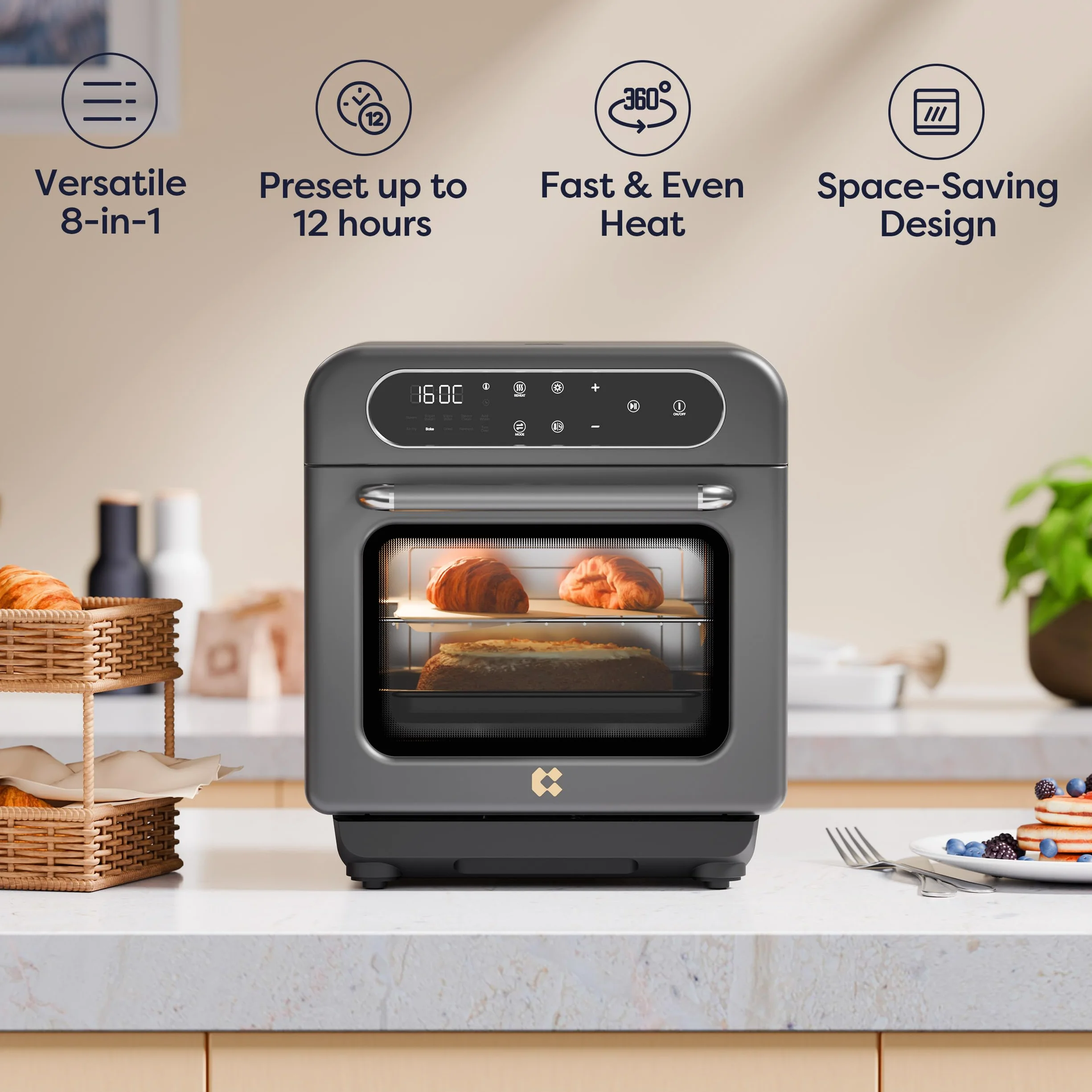 8-in-1 Countertop Steam Oven with Air Fryer, 13QT Mini Toaster Oven | Convection Toaster Oven | Rapid Steam, Steam Bake, Air Fry, Dehydrate & Ferment, 85–430°F, 12-Hour Timer, Steam Clean