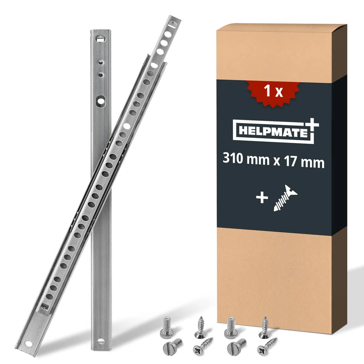 HELPMATE – Nut Schubladenschiene 27 mm Länge 310 mm – 1 Paar 2er Set Kugelauszug – Schubladenauszug – Schienensystem – Schubladenführung Teilauszug – Stahl verzinkt – silber inkl. Befestigungsmaterial