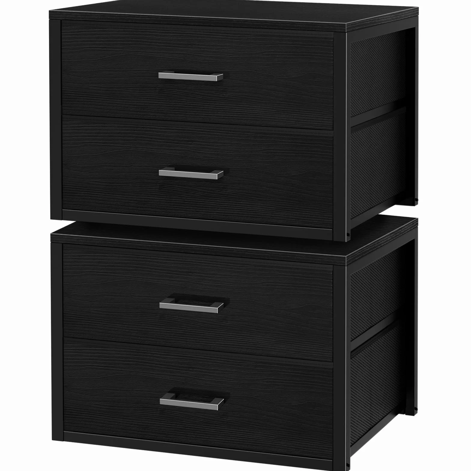 BOLUO Stackable Storage Drawers Closet Organizers and Storage Fabric 2 Drawer Dresser for Bedroom Set of 2 Black Modern