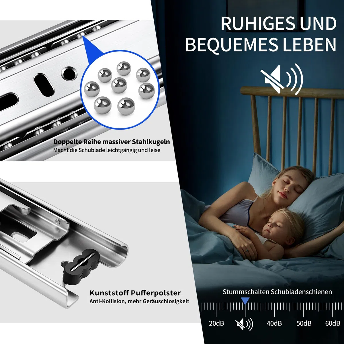 Schubladenschienen 350mm, 1 Paar (2 Stk.) Kugelauszug, 35mm Nut Schubladenauszug, Vollauszug Schubladenführungen mit Montageschrauben, Schubladen Schienensystem belastbar bis 35kg