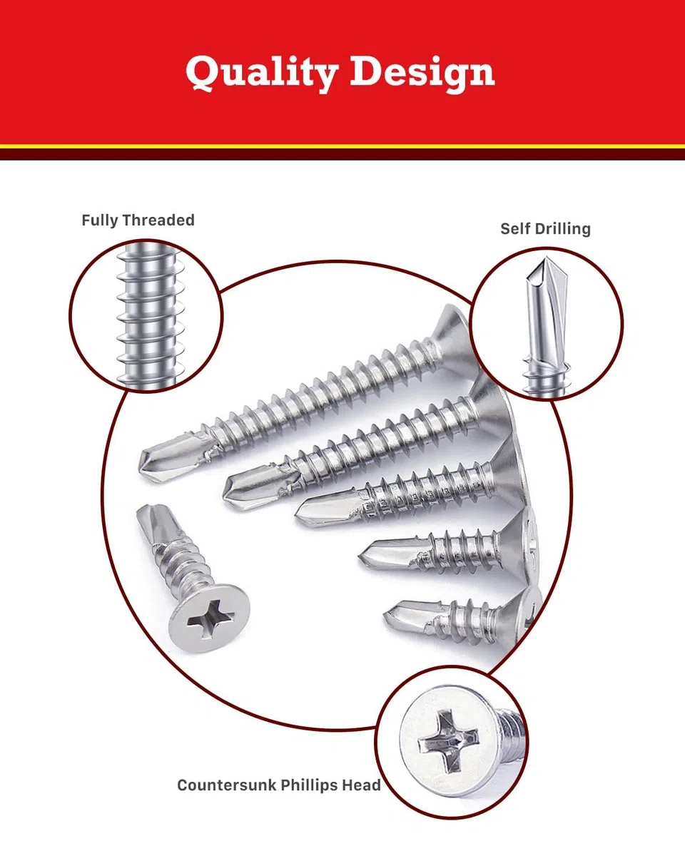 280 Stück Selbstschneidende Schrauben Kit, Edelstahl Blechschrauben Selbstschneidend, M4.2 Selbstbohrende Bohrschrauben (32mm/25mm/19mm/16mm/13mm) für Holz, Metallplatten, Dachfenster
