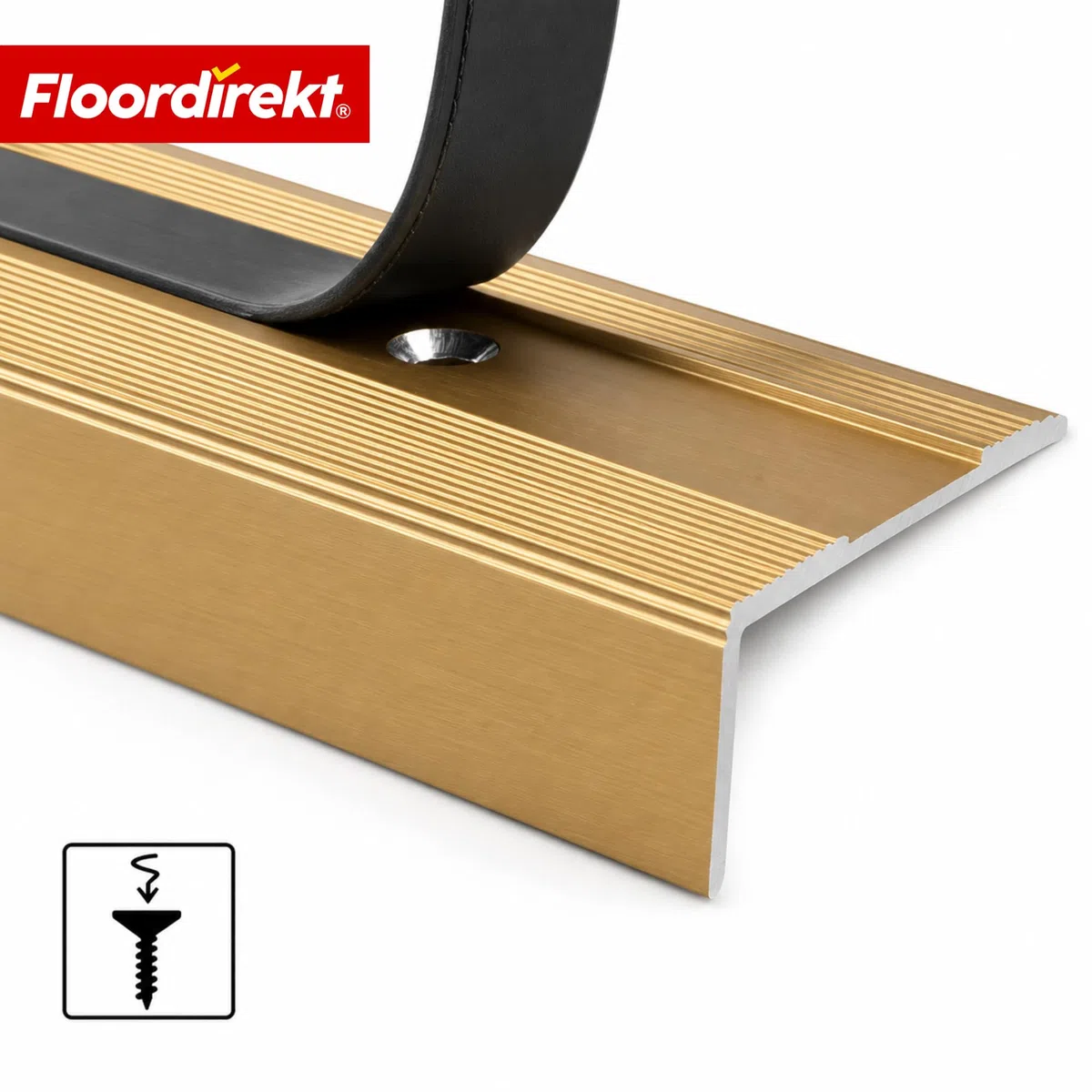 Floordirekt Treppenkantenprofil aus Aluminium 134cm - inkl. Schrauben und Dübeln | Winkelprofil 37mm Breite x 17 mm (Gold) Glory