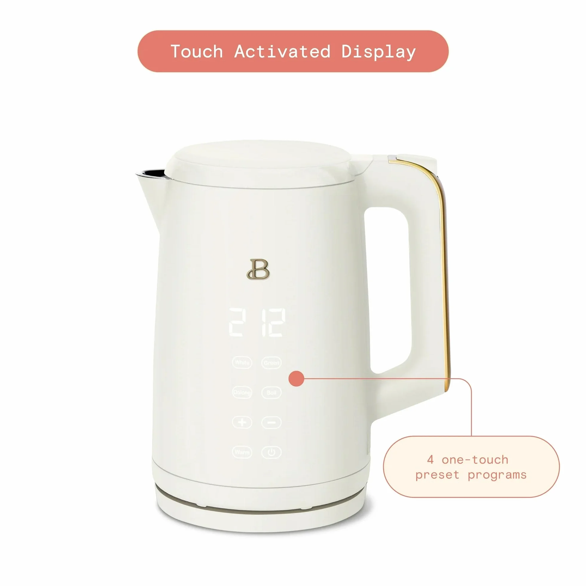 Electric Kettle 1.7L 1500W with Touch-Activated Display, Programmable Temperature Control, 4 Preset Tea Settings, Auto Shut-Off, 360° Base (White Icing)