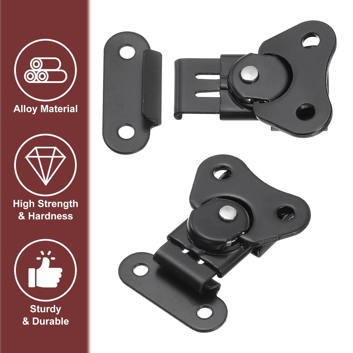 QUARKZMAN 4 Stück Schmetterling Twist Riegel, 1,97 Zoll Legierung Federbelasteter Twist Riegel Keeper Toggle Klemme Schmetterling Verschluss Riegel für Kofferboxen Holzkisten, Schwarz