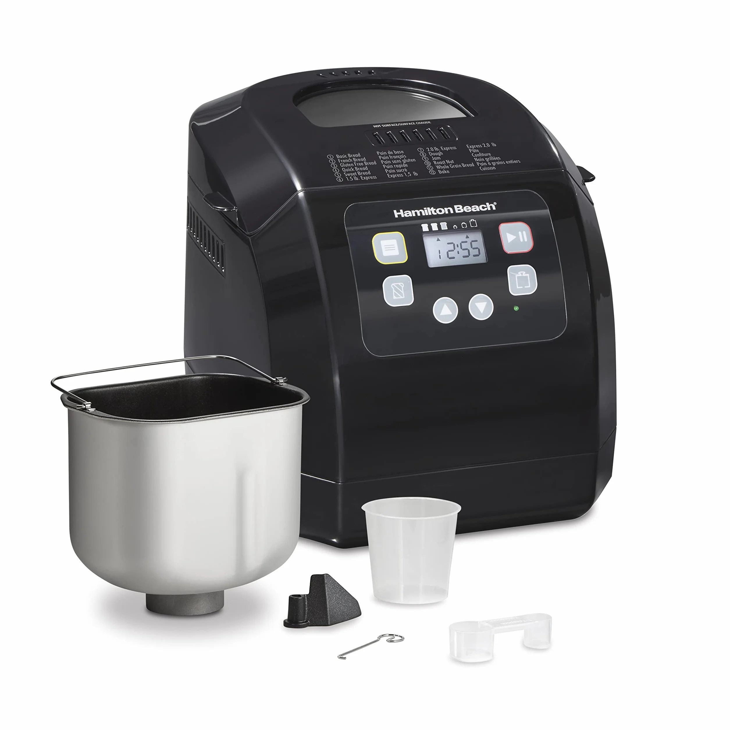Hamilton Beach Automatic Bread Maker Machine, Digital, Programmable, 12 Settings + Gluten Free, PFAS-Free Nonstick Pan + Kneading Paddle, 2 lb Capacity, Black