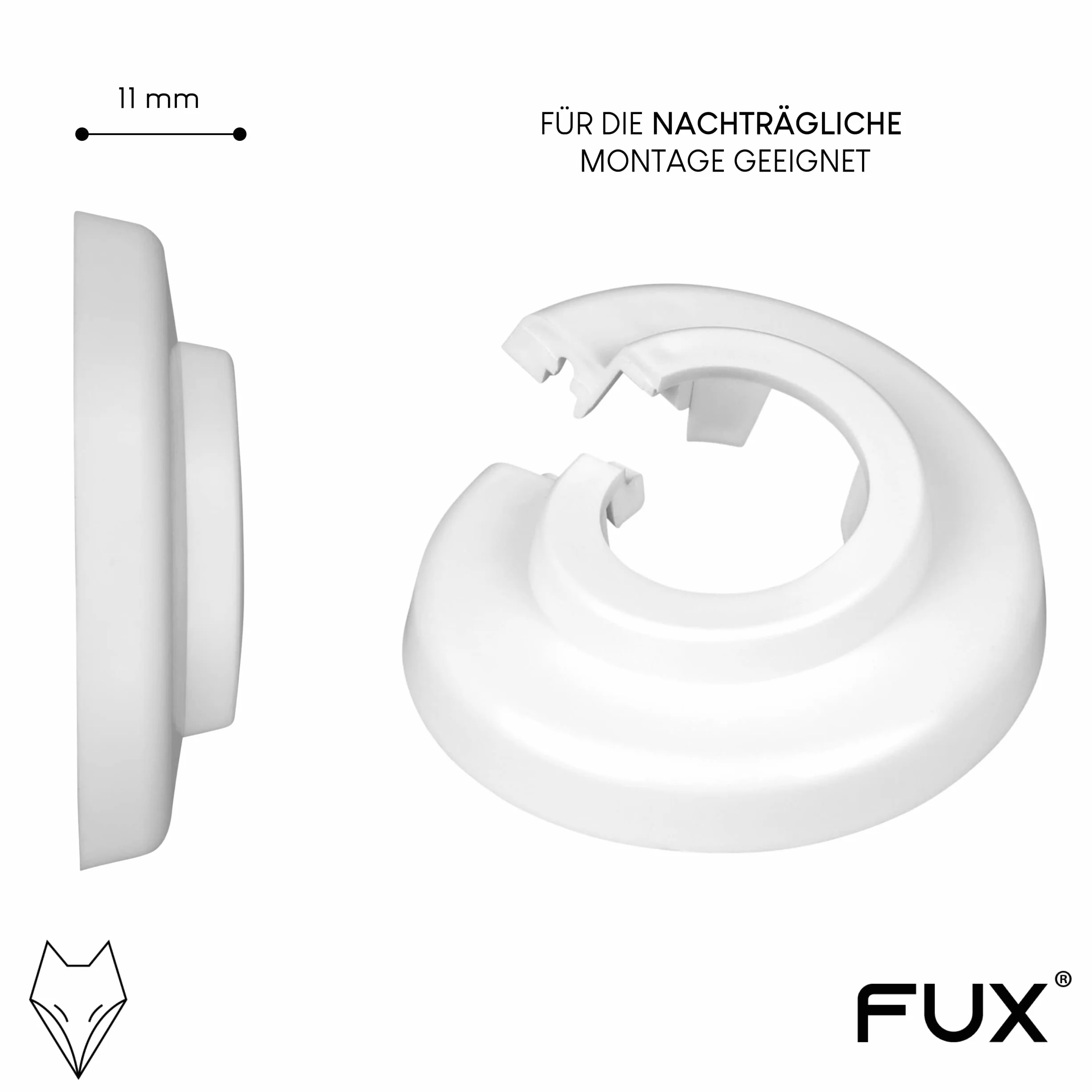 FUX 10 St. Heizungsrohr Rosette 15mm Abdeckung Verkleidung - Einzelrosetten Weiß für Heizkörperrohre