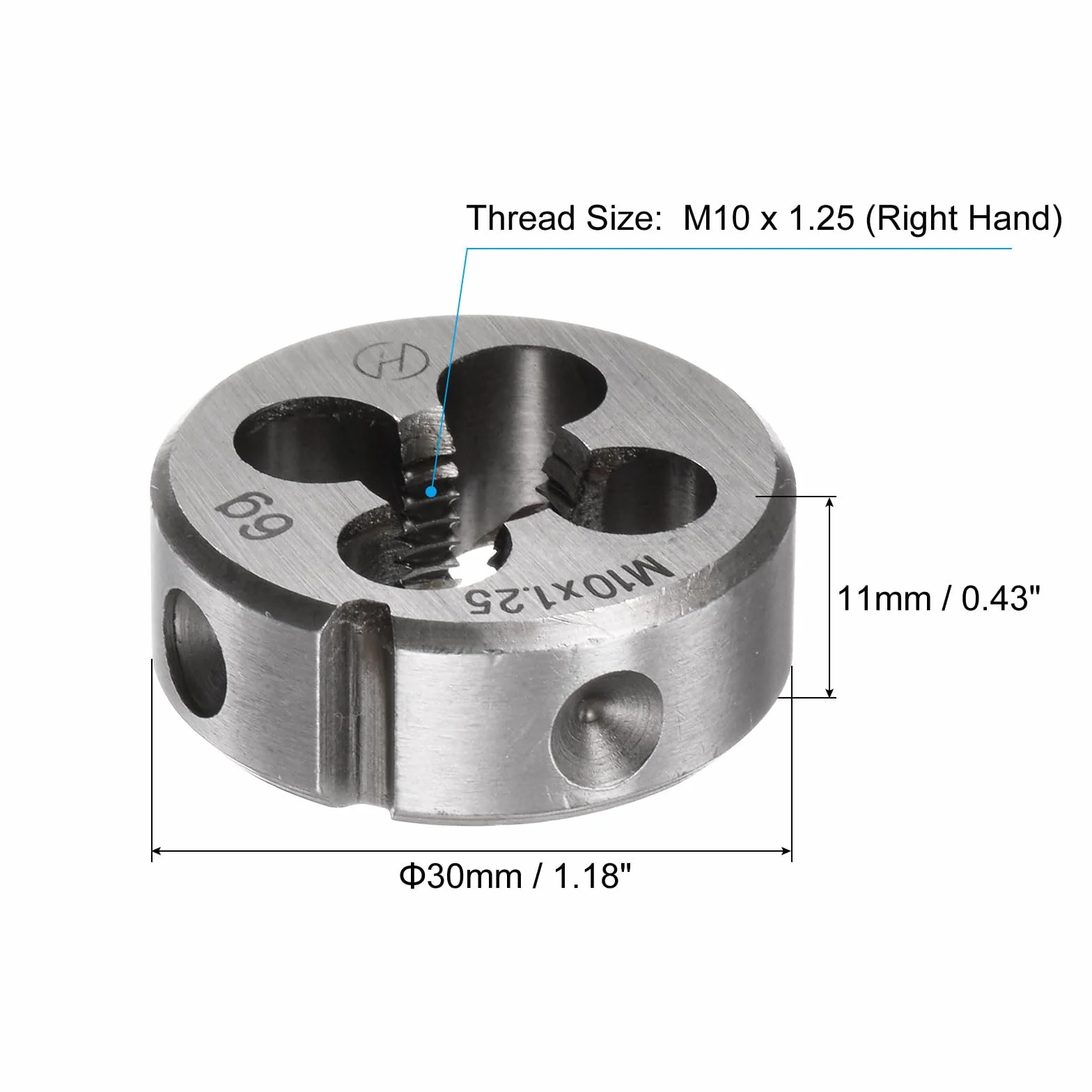 QUARKZMAN 2 Stück Runde Schneideisen, Metrisches M10 x 1,25 Gewinde (Rechtsgewinde), Schneidwerkzeug aus legiertem Werkzeugstahl zur Reparatur von Schrauben