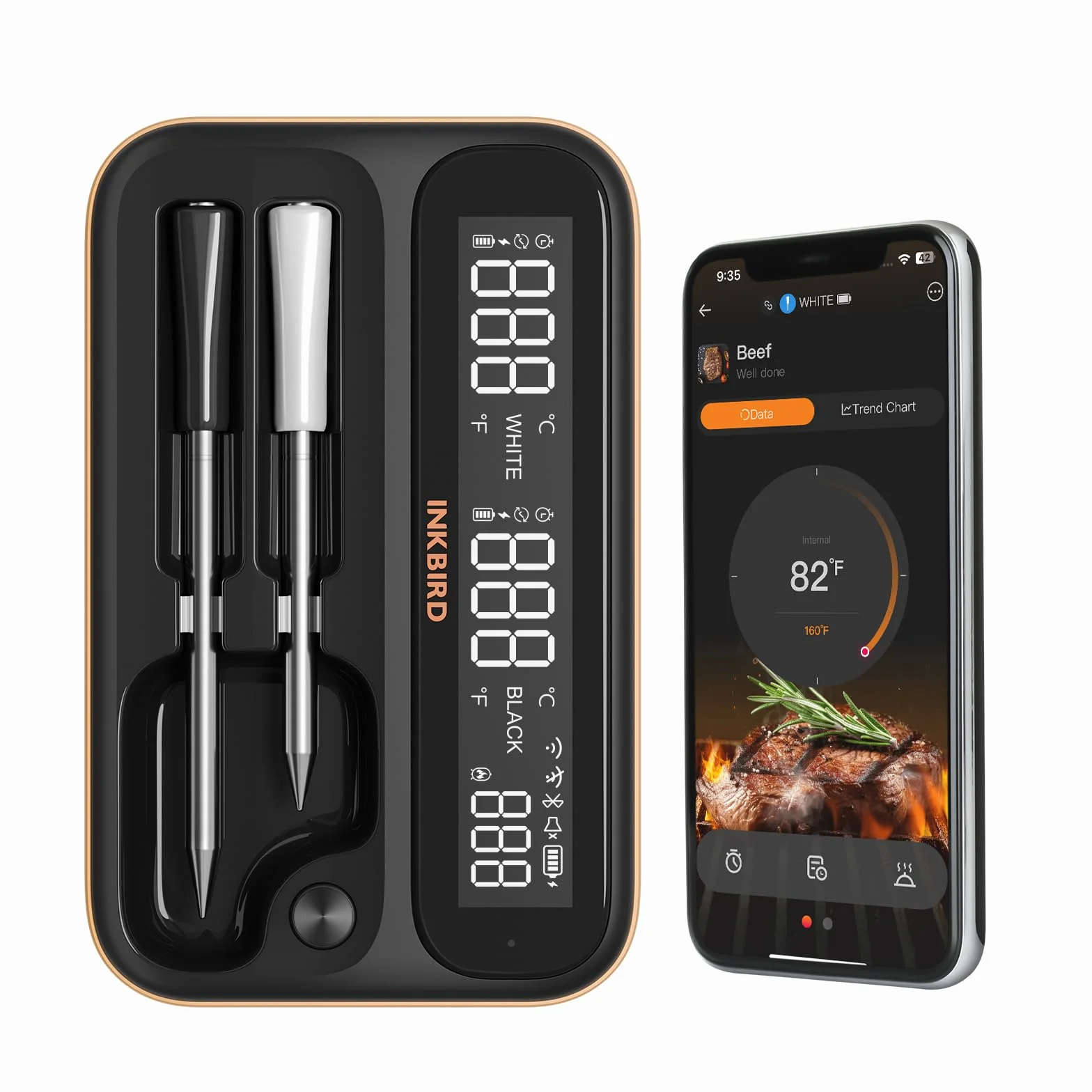 5GHz & 2.4GHz WiFi Wireless Meat Thermometer, WiFi Smart Thermometer with 2 Size-Coded Probes and Unlimited Range,Bluetooth 5.4 Thermometer with 360° Readable LCD-Enhanced Booster
