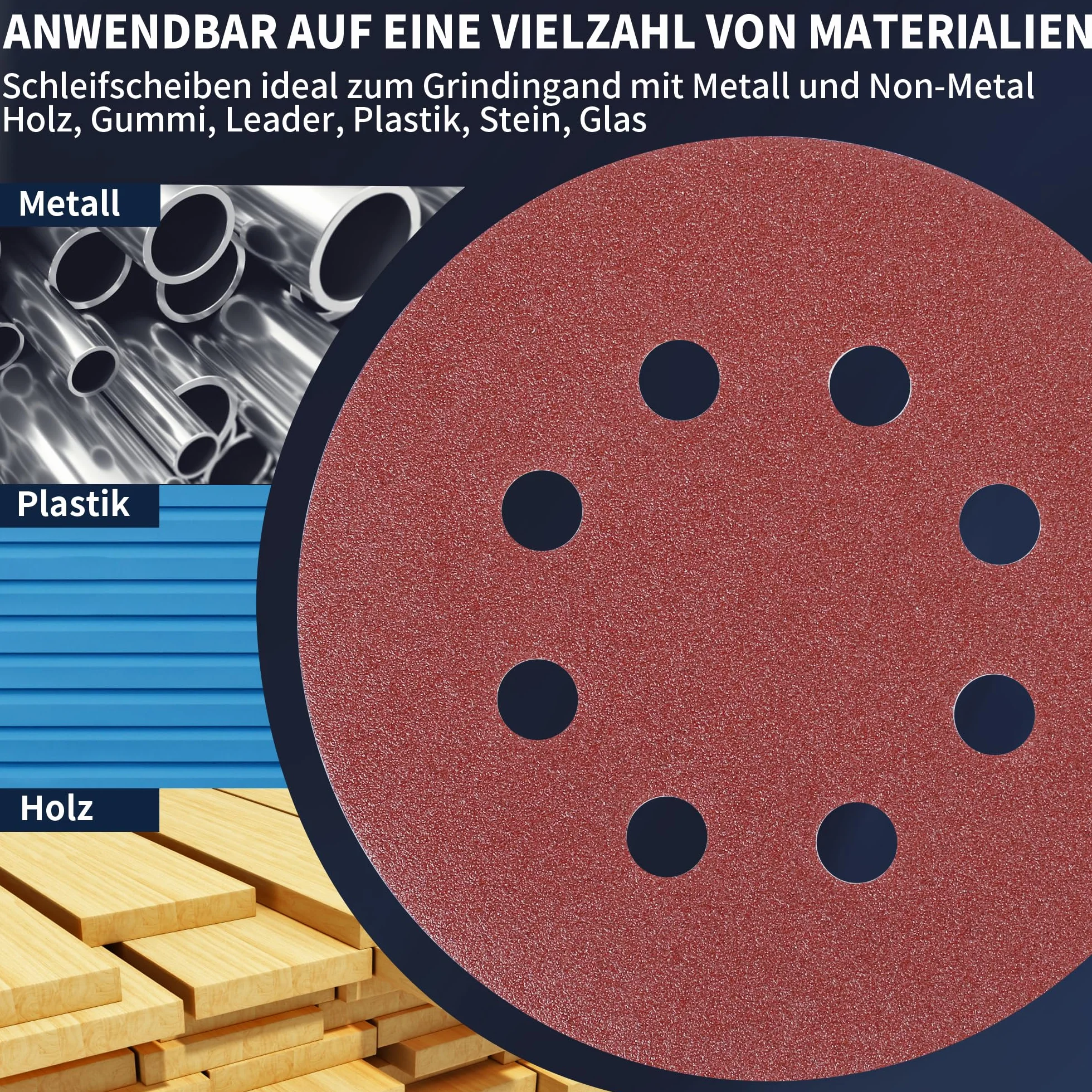 100 Stück Schleifpapier 125mm Klett, 5 in 8 Loch, Wandschleifer für Holz, Metall, Kunststoff, P40/60/320/400 x10, P80/120/180/240x15, Zubehör für Elektrowerkzeuge
