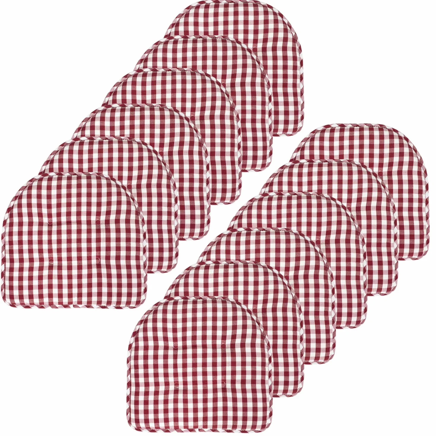 Sweet Home Collection Chair Cushion Memory Foam Pads Tufted Slip Non Skid Rubber Back U-Shaped 17" x 16" Seat Cover, 12 Pack, Checkered Wine/White
