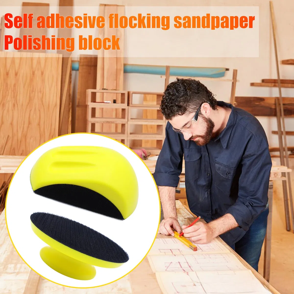 WYFXY® 2 Stück Schleifklotz Klett, 5 Zoll Handschleifer mit Haken Schlaufe Handschleifblock Mausförmiges und Runden für Polish Schleifscheiben, Basteln, Holzarbeit, Auto