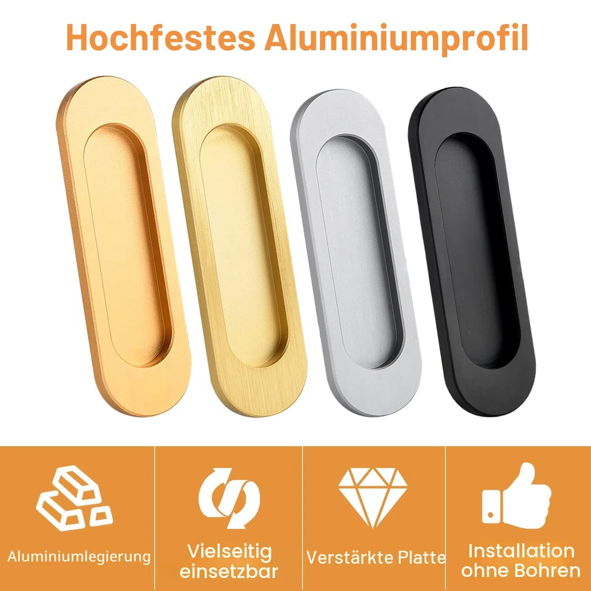 MOROBOR Selbstklebende Ovale Schiebetürgriffe, Aluminiumlegierung, bündig, stanzfreier Griff für Schiebetüren, Fenster, Schränke (mattschwarz, 100 mm), 2 Stück
