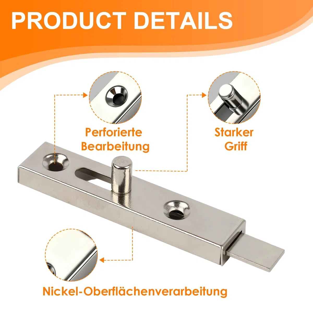 Metall Möbelriegel Set,Schubriegel für Möbel inkl. Schließwinkel - 70 mm Schieberiegel für Türen, Vernickelt, Sichtbare Verschraubung, Modell BALL, Einbruchschutz barrel schiebetürriegel (8, Silber)