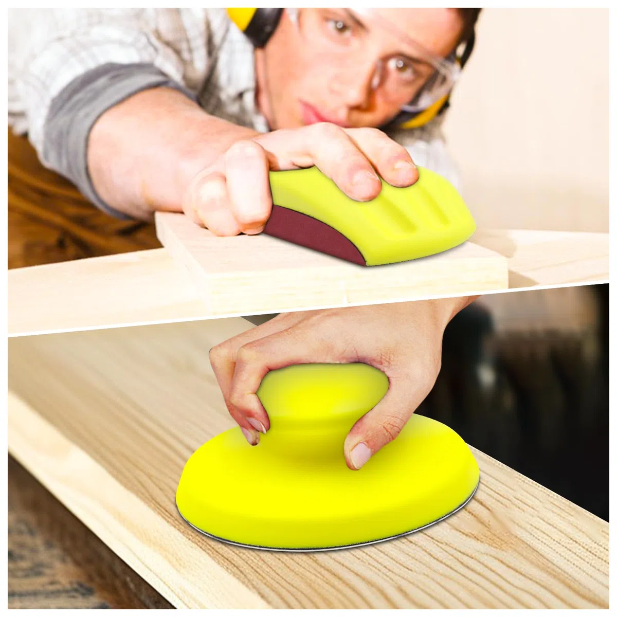 WYFXY® 2 Stück Schleifklotz Klett, 5 Zoll Handschleifer mit Haken Schlaufe Handschleifblock Mausförmiges und Runden für Polish Schleifscheiben, Basteln, Holzarbeit, Auto