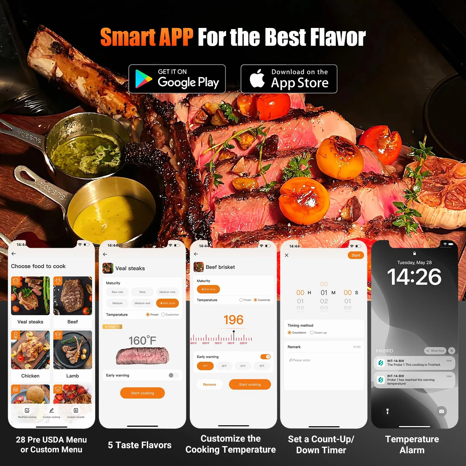 4-Probe WiFi Wireless Meat Thermometer with 360°Readable LCD Standalone Base, WiFi and Bluetooth 5.3 Unlimited Range, IPX8 Waterproof Food Kitchen Thermoemter for BBQ, Grill, Smoker, Oven, Rotisserie