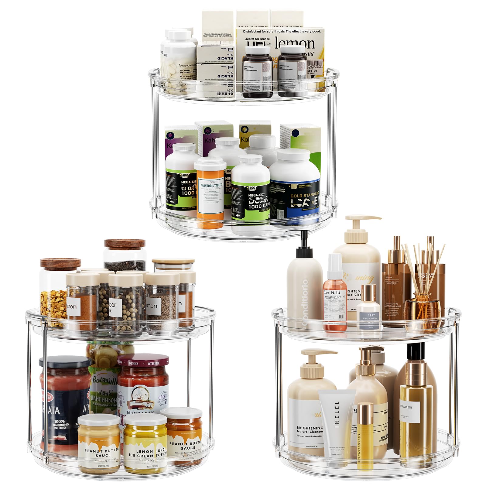 Elegant Two-Tier Rotating Organizer, Grey