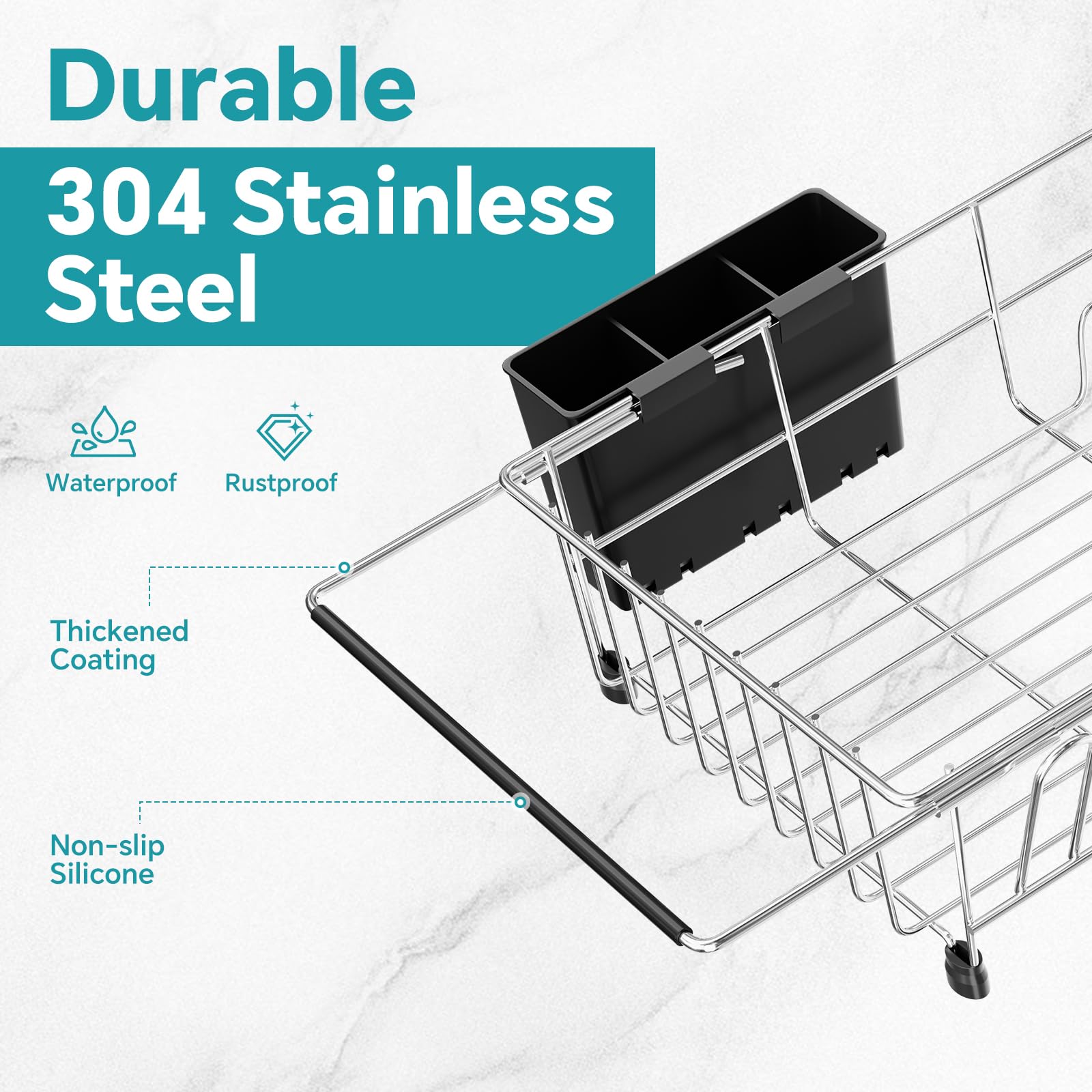 Expandable In-Sink Drying Rack with Utensil Caddy