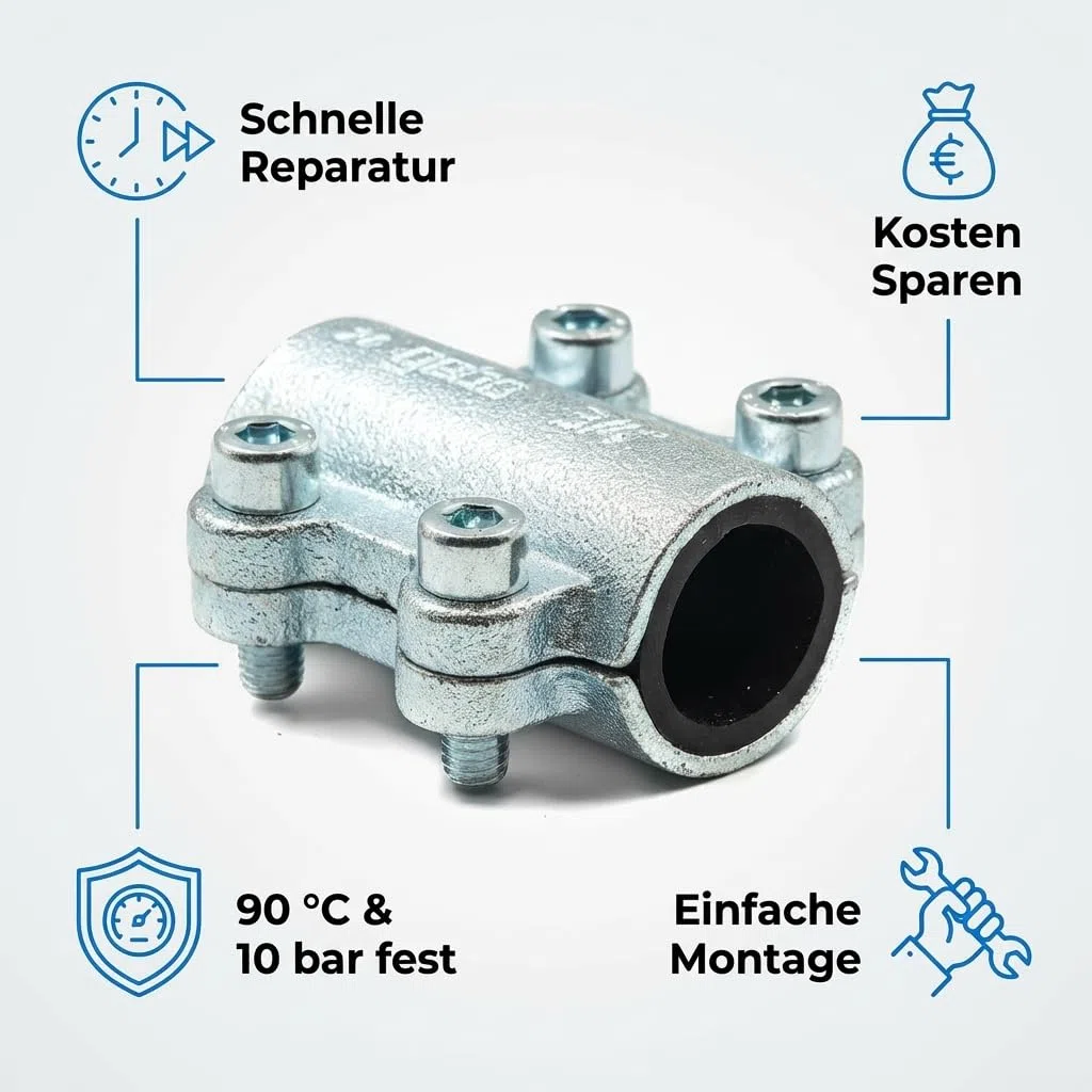 Gebo Rohrschelle 1 Zoll DVGW - Dichtschelle aus Temperguss - Schelle für die Reparatur von Stahlrohr - Reparaturschelle Wasserleitung für Profis und Heimwerker