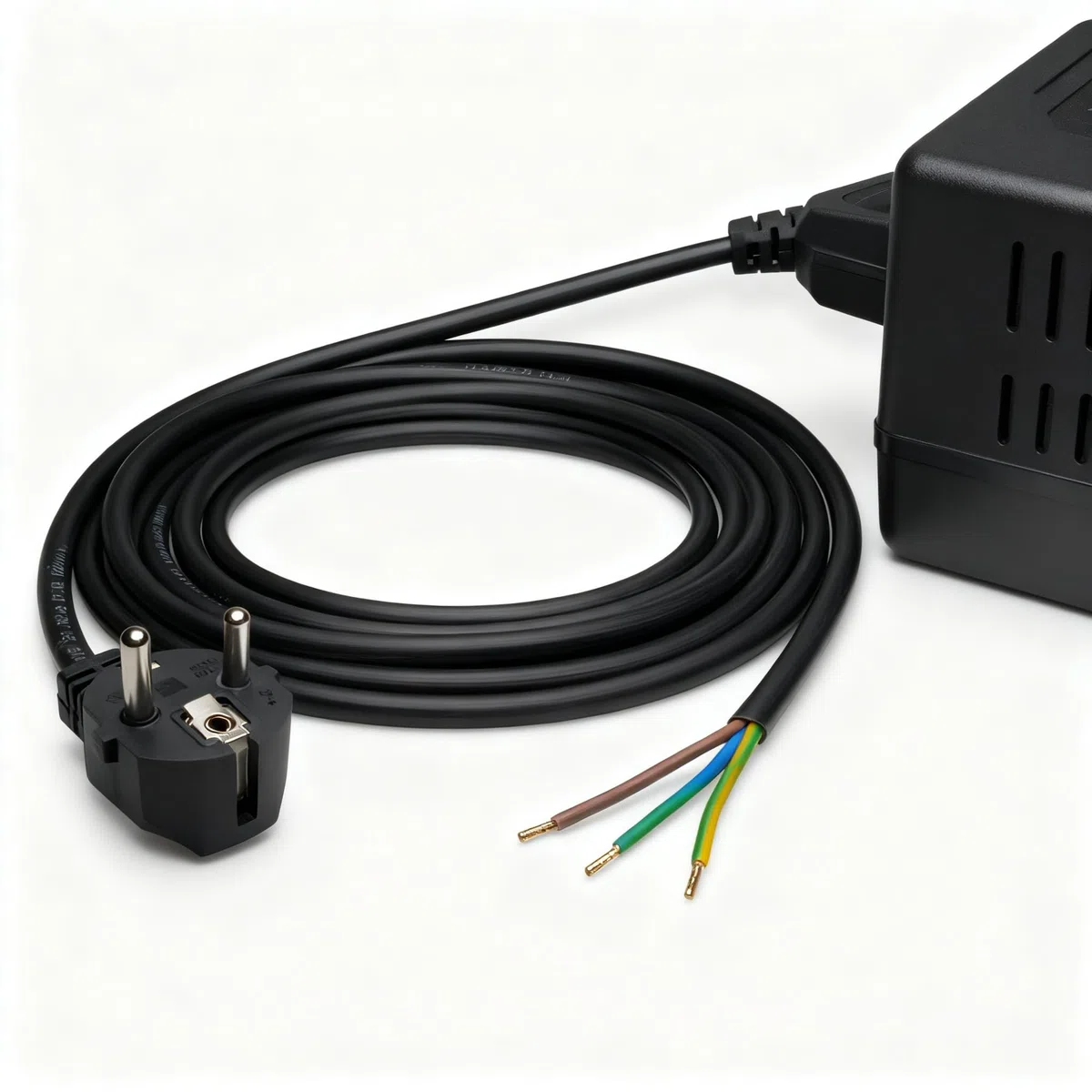 Stromkabel Stecker mit Aderendhülsen, Stecker 230V, 16A, 5 Meter, Anschlussleitung mit Schuko Stecker, Anschlusskabel mit Stecker, Schutzkontakt-Zuleitung, Adapter-Kabel mit Aderendhülsen, 1.00mm