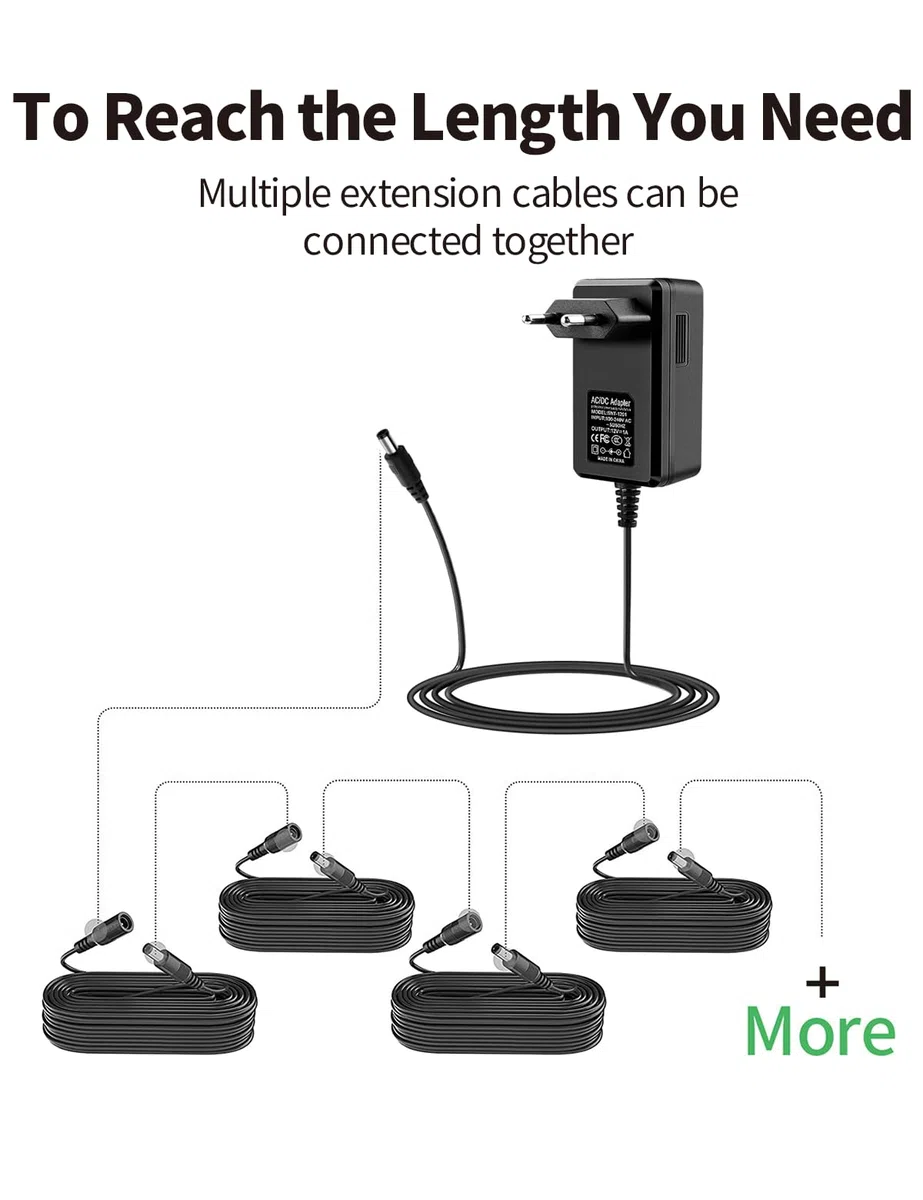 Tonton DC 12V Verlängerungskabel 10M 2PACK, DC 5,5mm x 2,1mm Netzteil Adapter DC Verlängerung Kabel, 5521 Strom Anschlusskabel für Überwachungskamera, IP-Netzwerkkamera, DVRs, LED Strip (2er Pack)