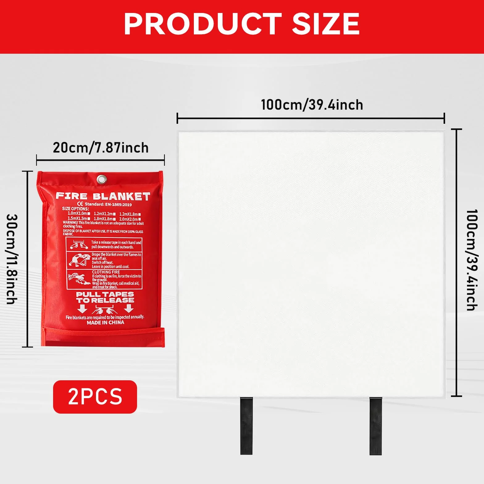 2 Stück Feuerlöschdecke 1x1m, Löschdecke Küche Feuerdecke für Notfälle, Glasfaser Brandschutzdecke EN Norm Zertifiziert Fire Blanket Notfalldecke für Zuhause Auto, Flammschutzmittel (2, 1x1m)