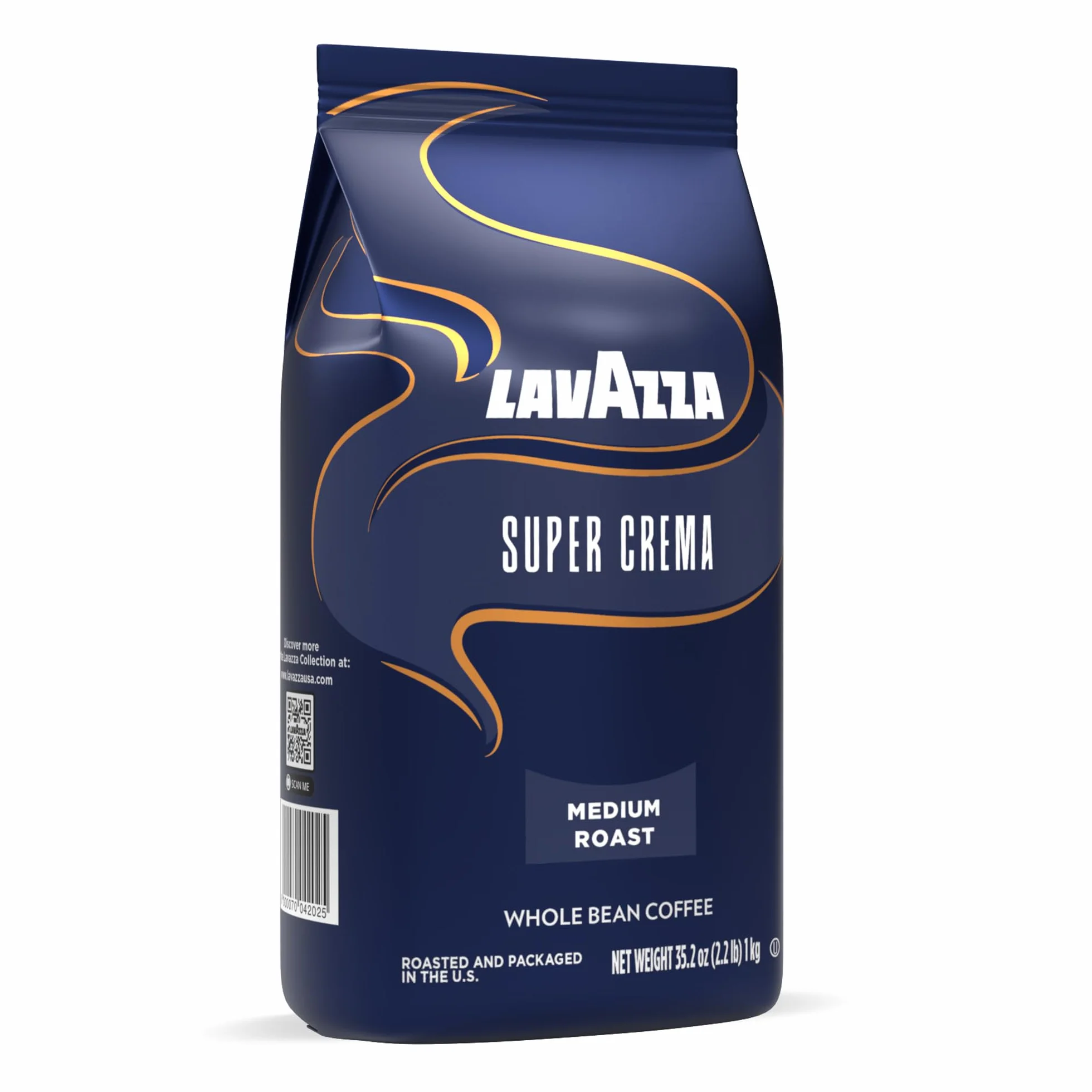 Super Crema Whole Bean Coffee, Medium Espresso Roast, Arabica and Robusta Blend, 2.2 lb Bag, Package May Vary (Pack of 6)