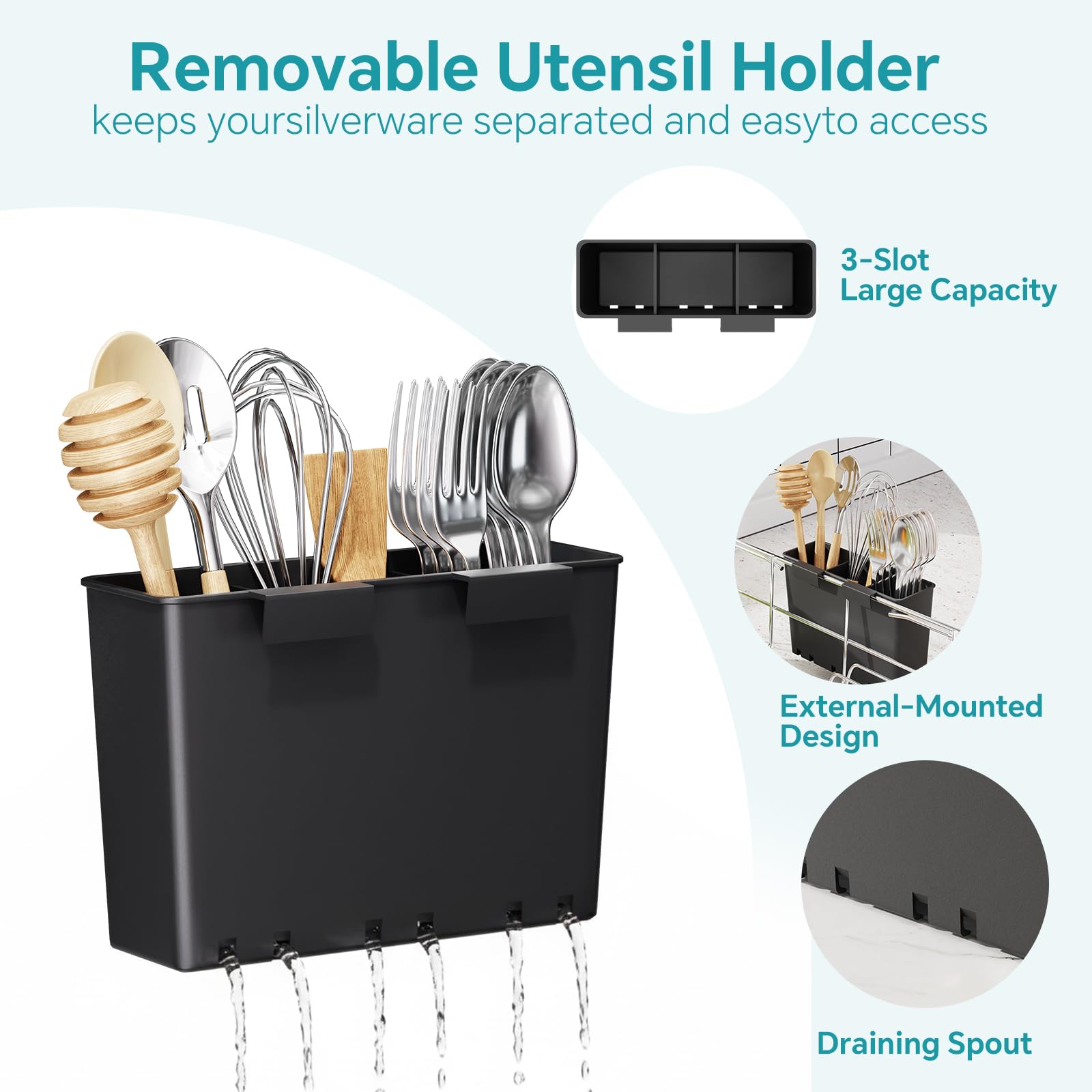 Expandable In-Sink Drying Rack with Utensil Caddy