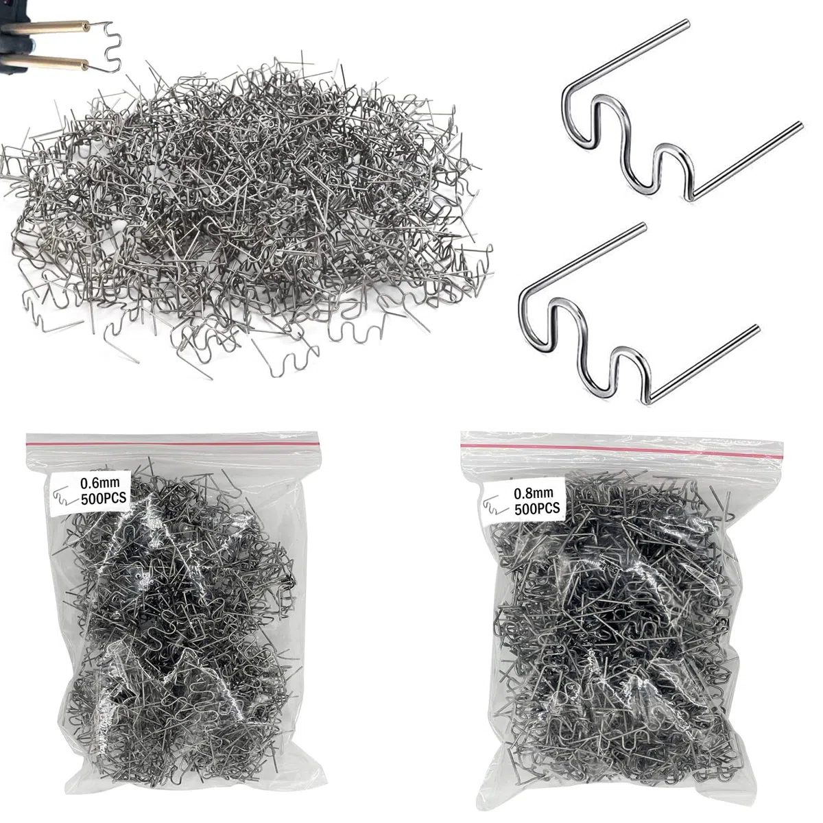 1000 Stück Stahl Hot Staples Schweißstäbe Klammern 0,8mm / 0,6mm Welder Staple Heiße Heftklammern Welder Staple Kunstoff Schweißgerät für Heißklammern Autostoßstange Rissreparatur Set