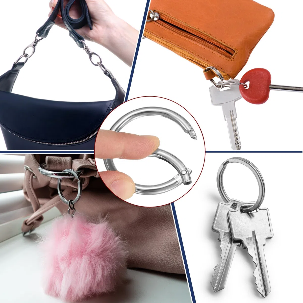 QUARKZMAN 12 Stück Runder Karabiner 35mm, Universeller Premium-Schlüsselanhänger Geeignet für DIY-Schlüsselanhänger, Rucksäcke, Geldbörsen, Handtaschen, Hellsilber