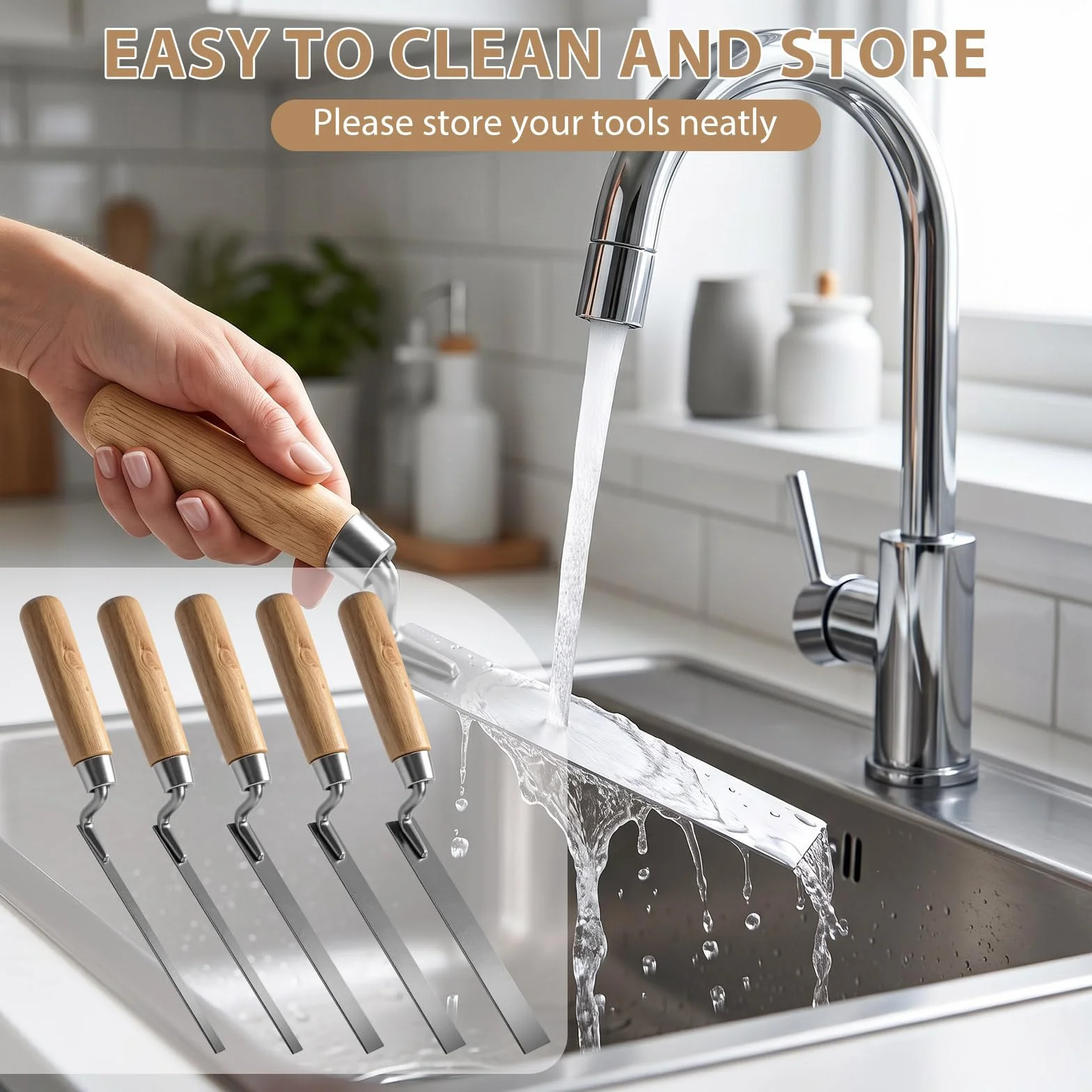 5 Teiliges Fugenkelle Set, Breite 6/8/10/12/15mm Kohlenstoffstahl Fugenkellen Set, Holzgriff Fugkellen, Fugeisen Kelle zum Verputzen, Spachteln, Fugenarbeiten, Mörtel und Fliesen