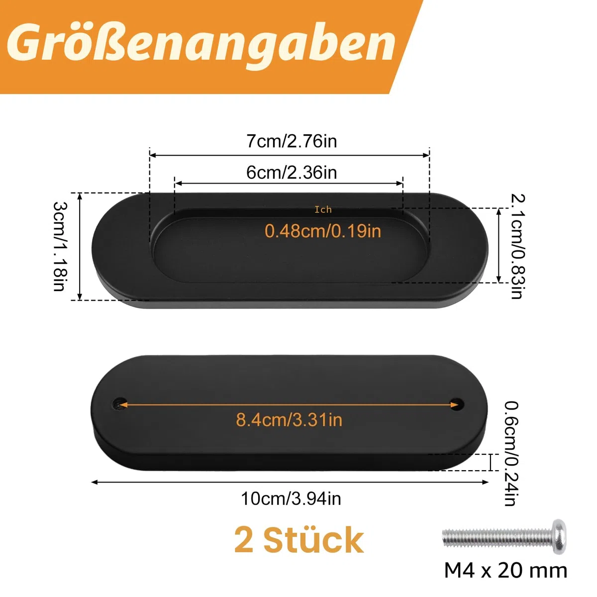 MOROBOR Selbstklebende Ovale Schiebetürgriffe, Aluminiumlegierung, bündig, stanzfreier Griff für Schiebetüren, Fenster, Schränke (mattschwarz, 100 mm), 2 Stück