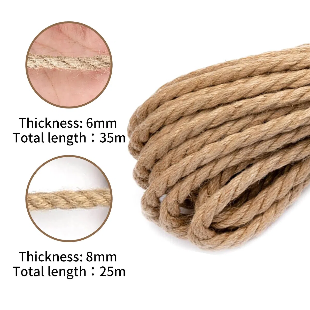 Juteseil 8mm x 25M - Starkes Naturfaser Hanfseil für Garten, DIY, Dekoration, Bündeln und Camping - Robuste Juteschnur, Kordel, Paketschnur, Juteband