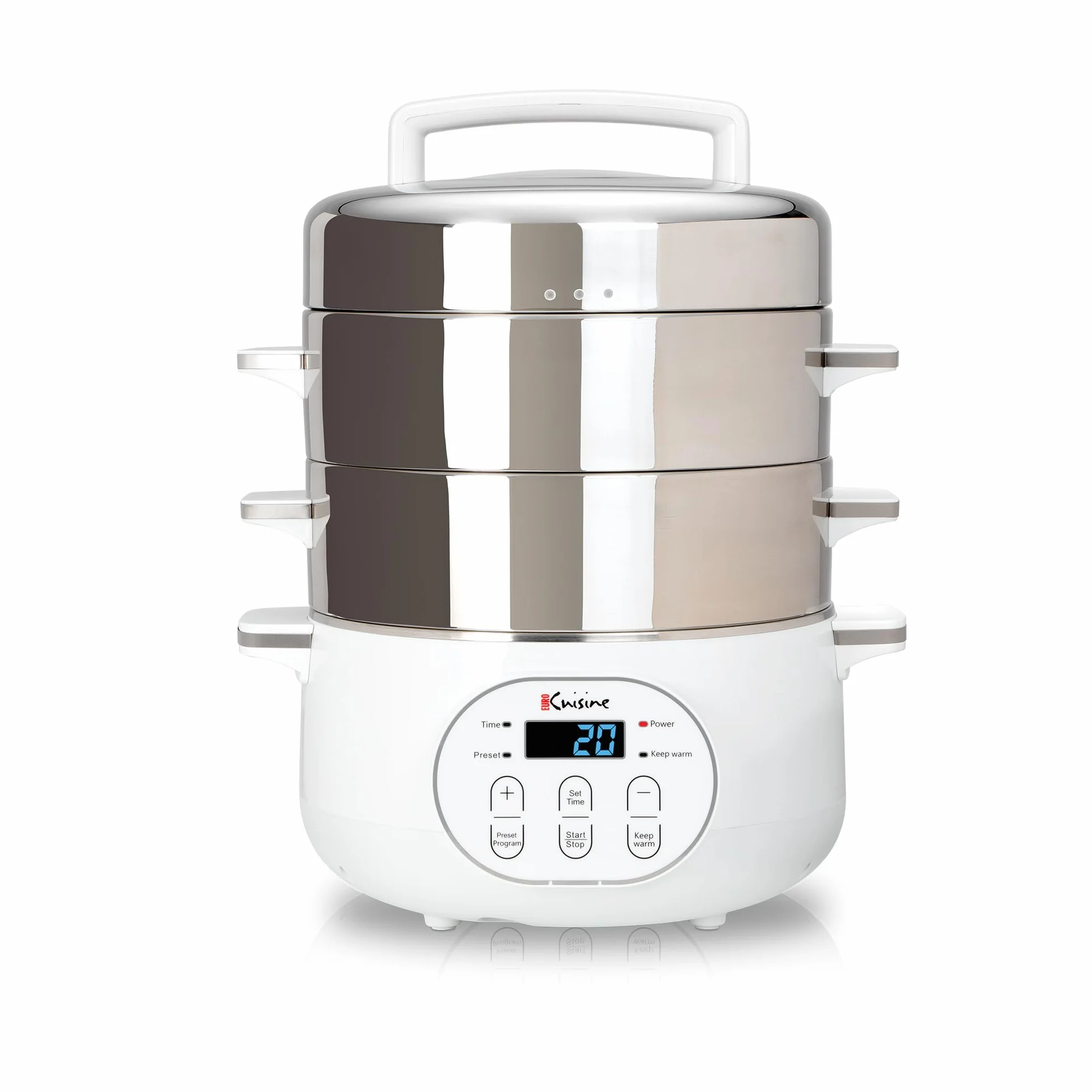 Euro Cuisine FS2500 Electric Food Steamer, Versatile Vegetable Steamer & Steam Cooker Ideal for Fish, Veggie, Meat, Stainless Steel 1200 Watts