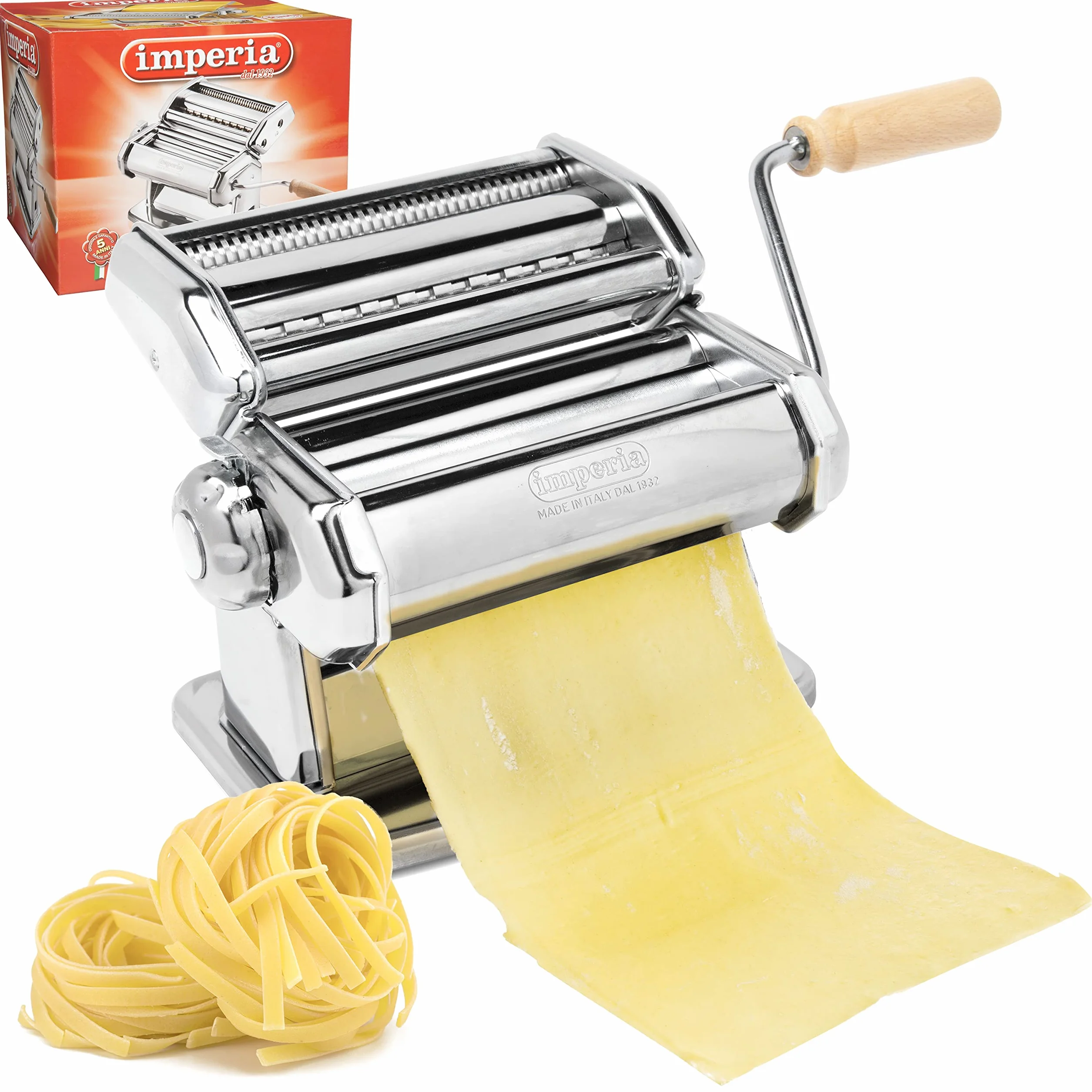 Imperia IPasta Classic Line. Pasta Machine 100% Made in Italy. Fresh pasta machine in steel. Manual roller with crank. Creates dough sheets for Lasagne, Tagliolini, Fettuccine. (End of line)