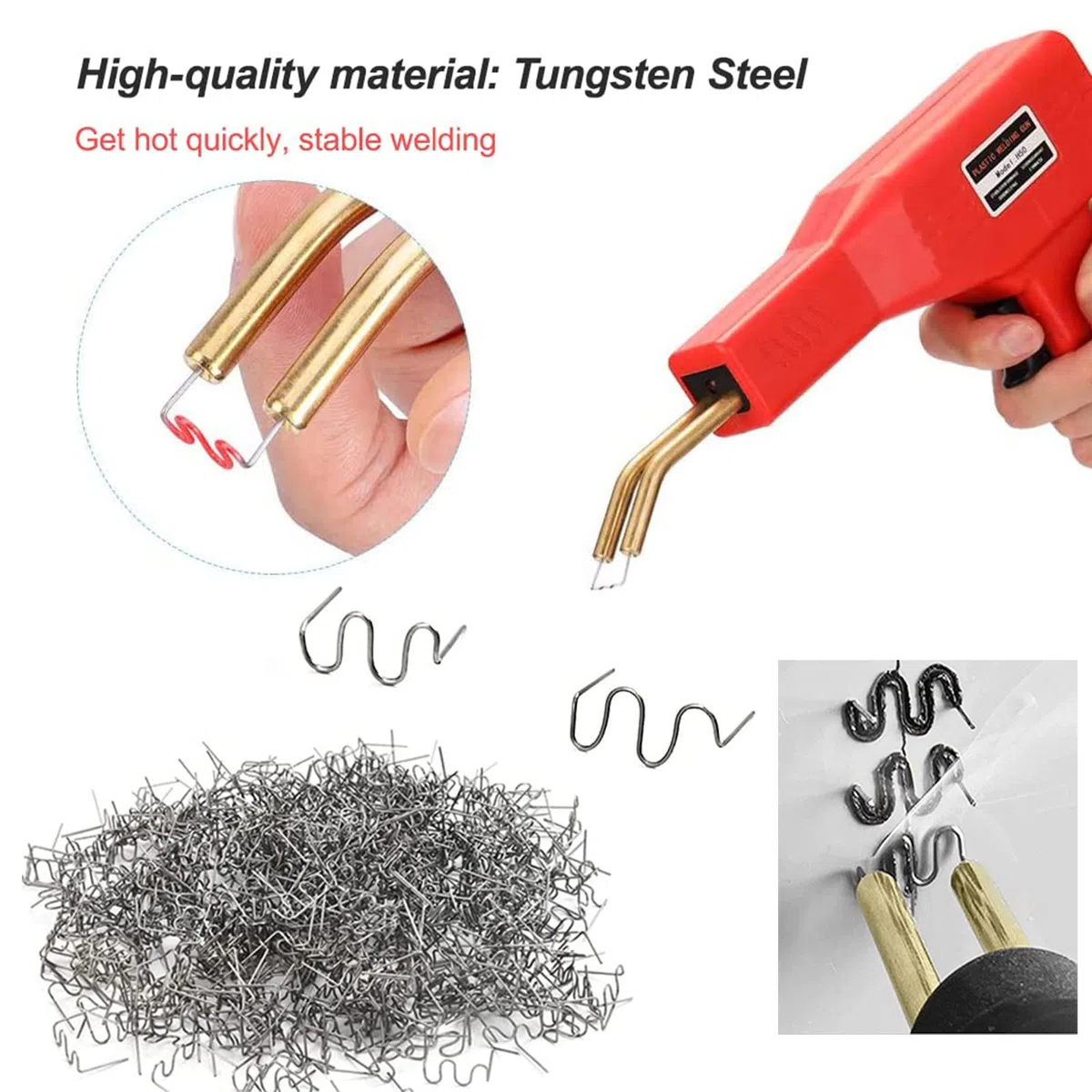 1000 Stück Stahl Hot Staples Schweißstäbe Klammern 0,8mm / 0,6mm Welder Staple Heiße Heftklammern Welder Staple Kunstoff Schweißgerät für Heißklammern Autostoßstange Rissreparatur Set
