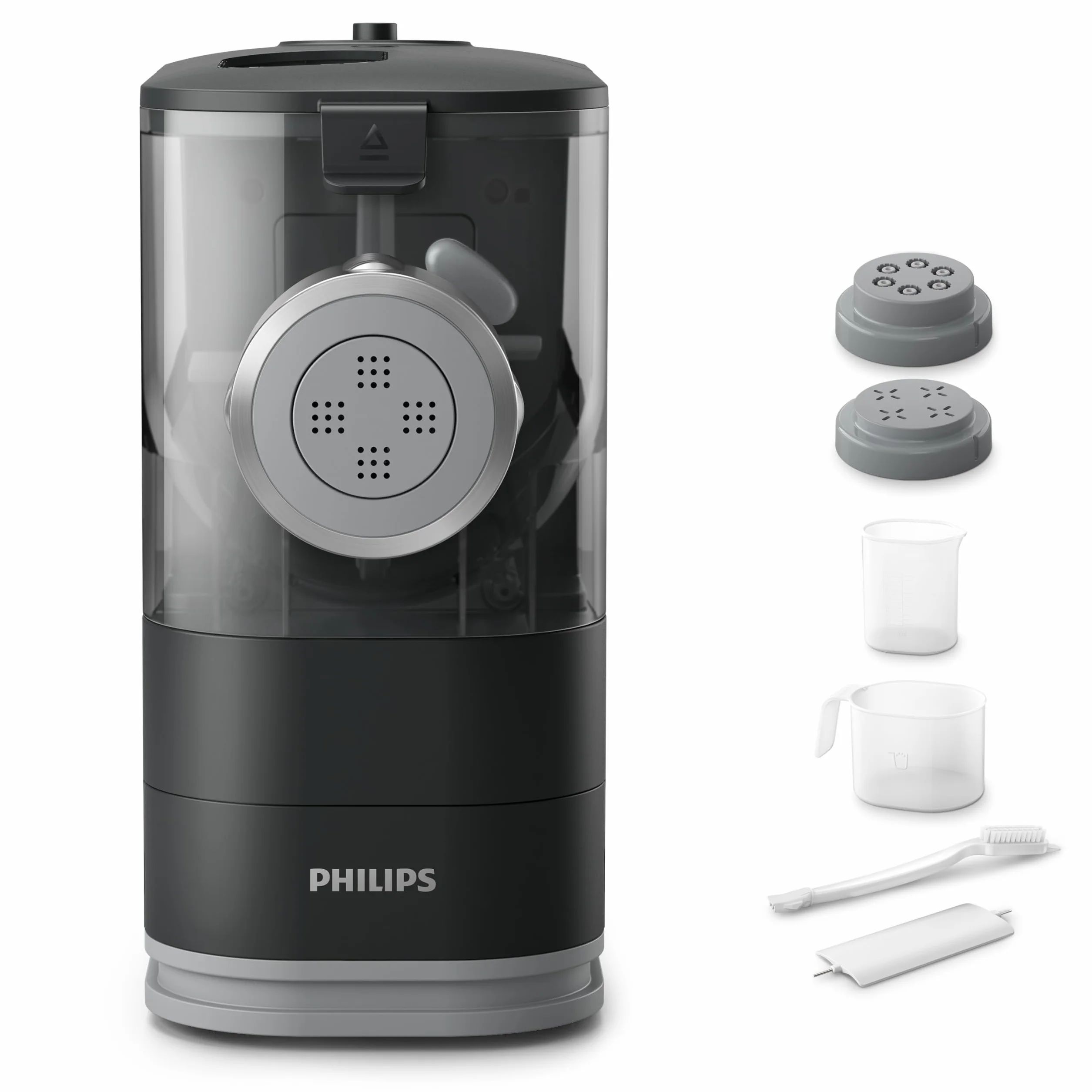Philips Kitchen Appliances Compact Pasta and Noodle Maker, Viva Collection, Comes with 3 Default Classic Pasta Shaping Discs, Fully Automatic, Recipe Book, Small, Black (HR2371/05)