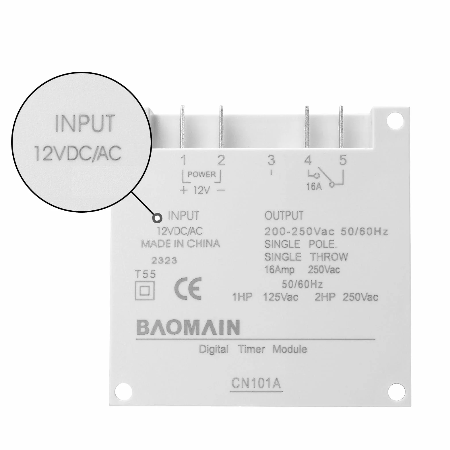 Baomain CN101A Programmierbares Timer-Relais, Eingang 12 V DC/AC Eingang, Ausgang 200-250 V 16 A, LCD-Display, täglich/wöchentlich
