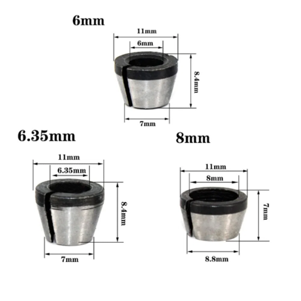 6 Stück Spannzangen Adapter, Adapter Legierung Spannzangen Ersatzteile für Trimmer Werkzeug Kohlenstoffstahlmaterial für Bakelit Fräsmaschinenteile (6/6,35 / 8mm)