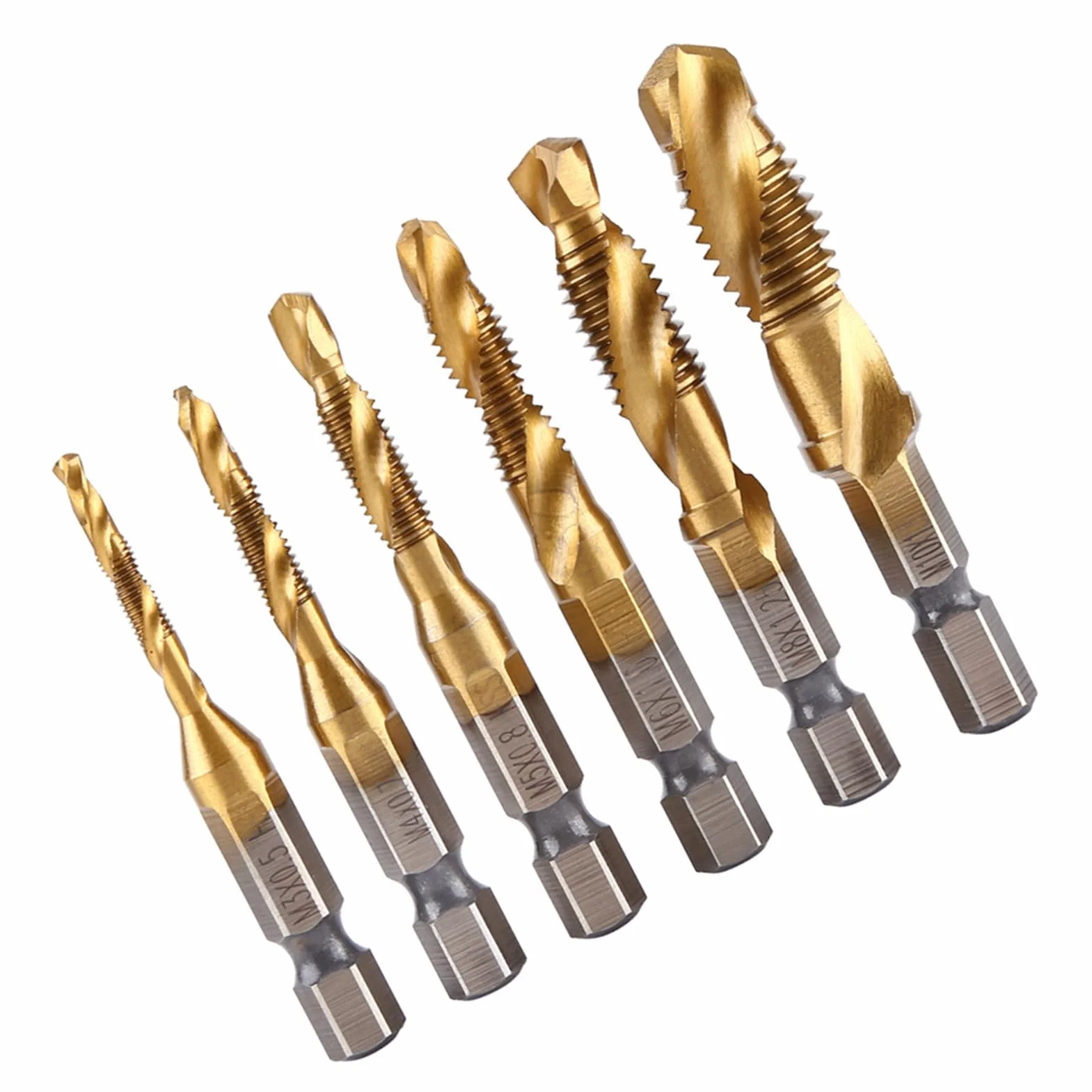 Dioche Metrisches Schnellarbeitsstahl-Gewindebohrer- und Bohrer-Set, Beschichtetes M3 Bis M10-Sechskantschaft-Spiralnut-Gewindeschneidwerkzeug für die Maschinelle Metallbearbeitung,