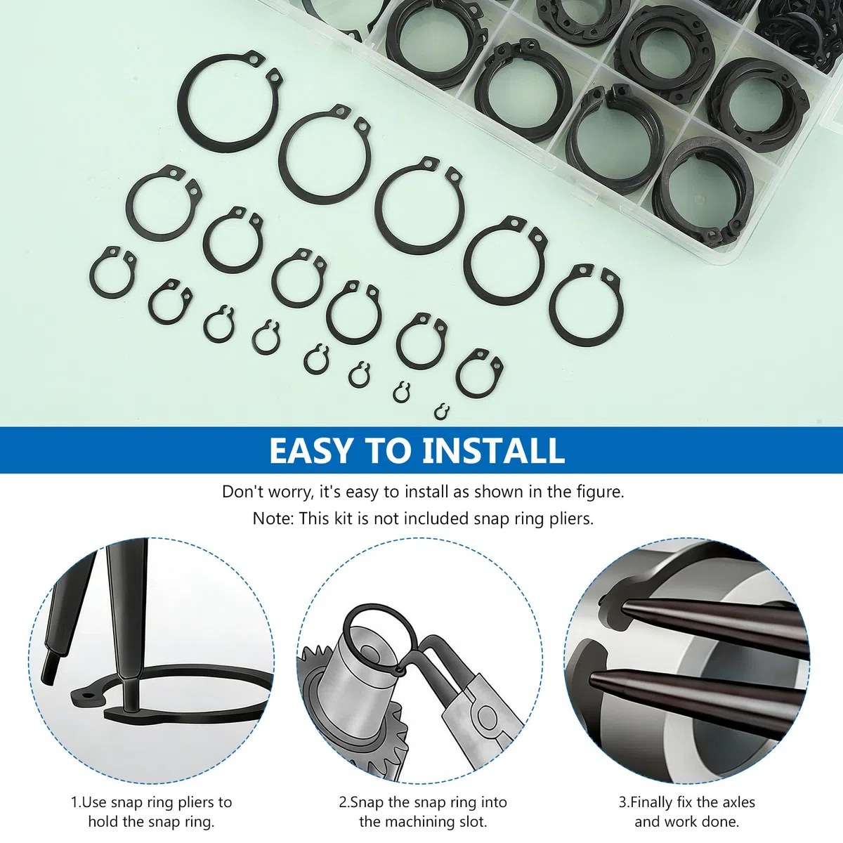 974 Stück Sprengring Set, Sicherungsringe Set, Sprengring Metall C-Clips, Federscheiben Sprengringe Sets, Sicherungsscheiben, Springring, E-clips Sicherungsringe Sortiment für Seegering Wellen