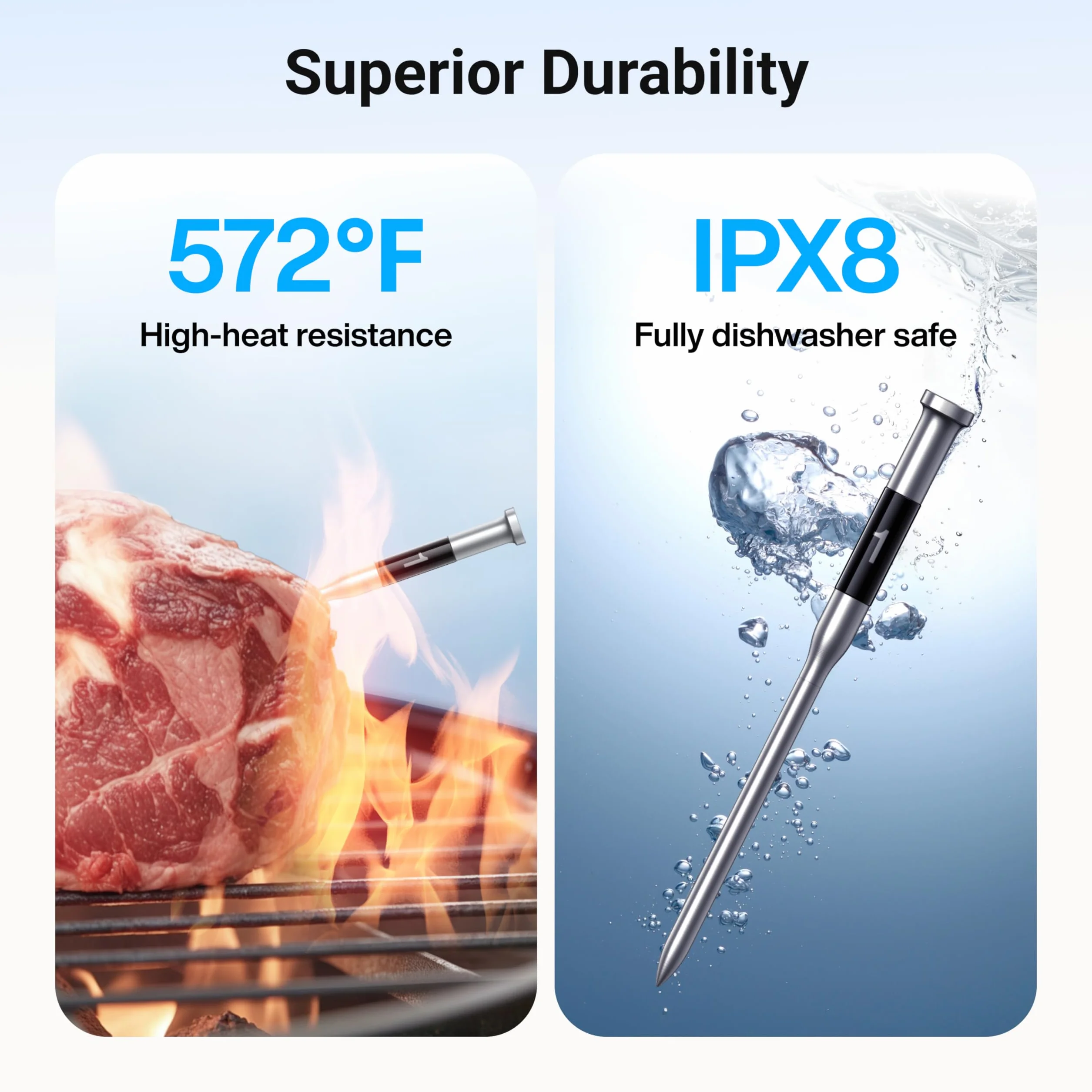 Smart Bluetooth Wireless Meat Thermometer with WiFi App | Standalone Base, Ultra-Thin Probe, NIST ±0.5°F Accuracy, Real-Time Alerts, BBQ Grill Oven Kitchen, Steak Chicken Turkey Pork