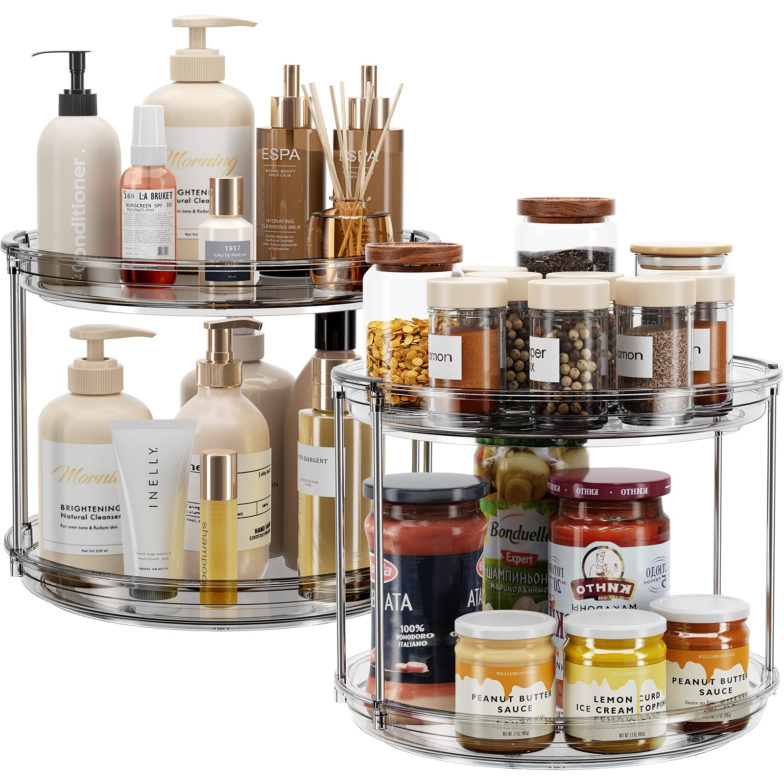 Elegant Two-Tier Rotating Organizer, Grey