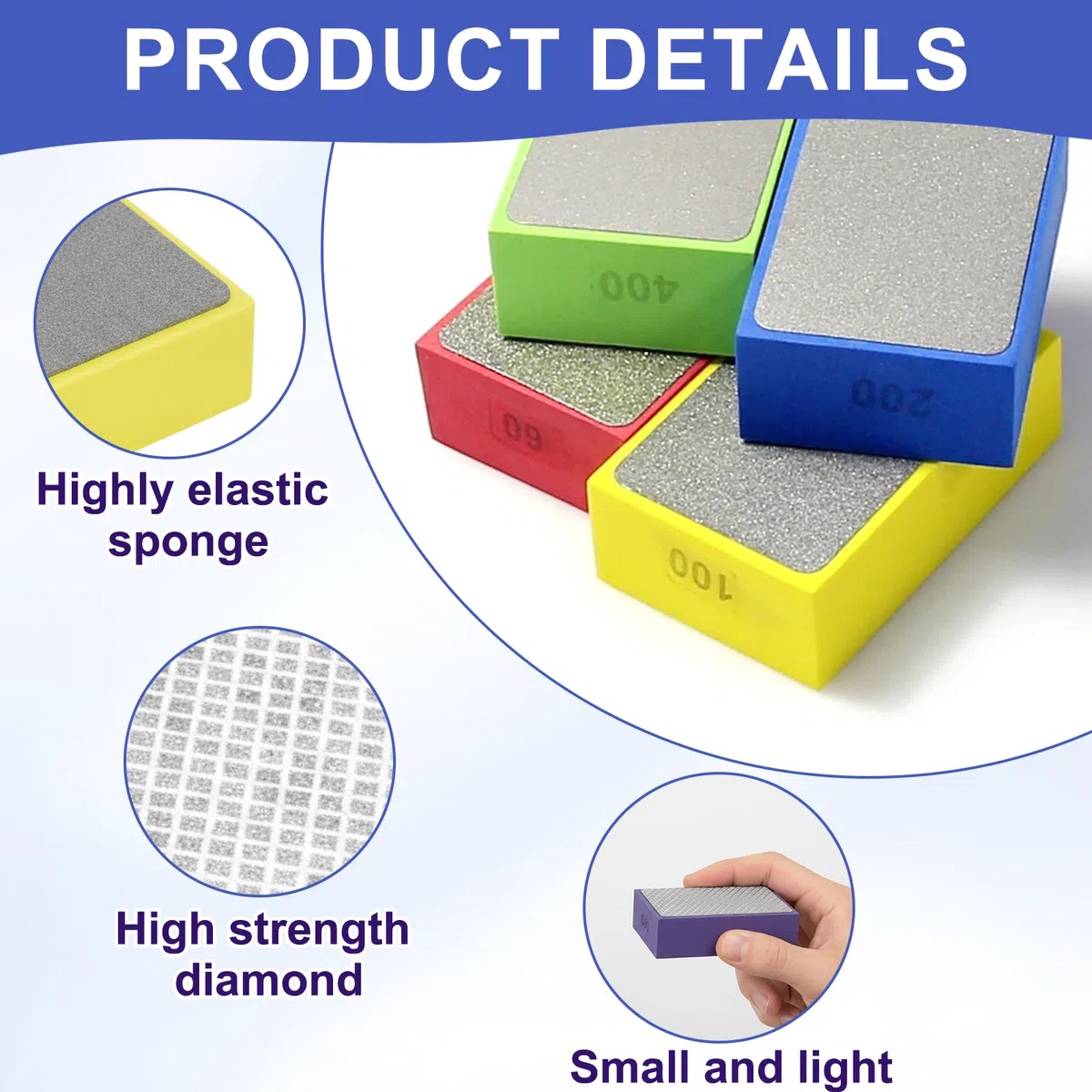 6 Stück Diamant Handschleifpad Set, Glas Schleifen Fliesen Schleifen, Diamant Schleifpad Diamantschleifblock, Polierpads für Stein keramik fliesen Glas, 60#, 100#, 200#, 400#, 600#, 1000#